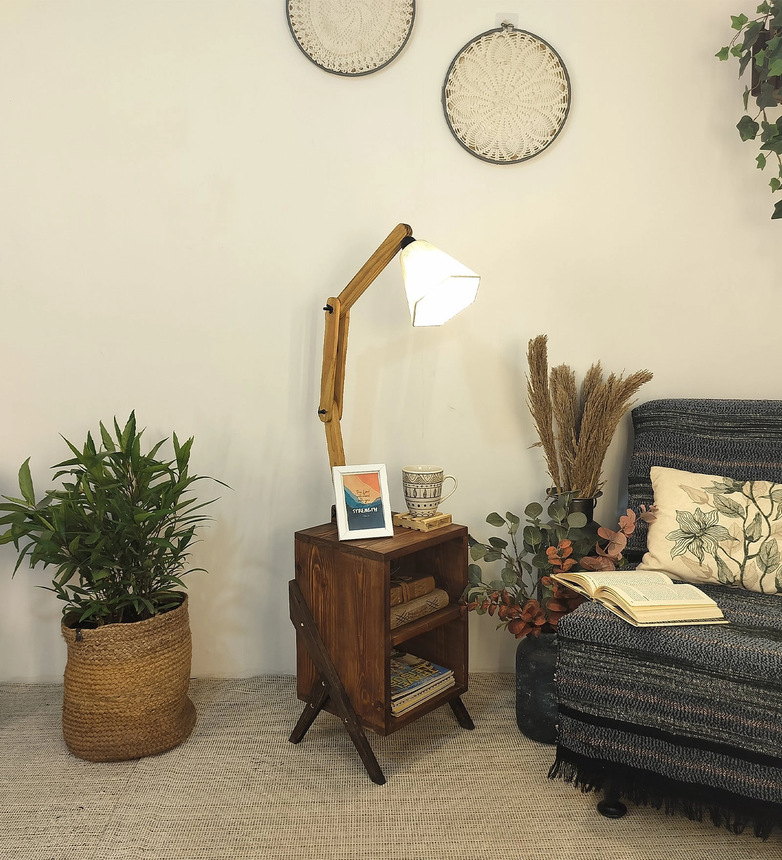 Ronan Wooden Floor Lamp with Brown Base and Jute Fabric Lampshade (BULB NOT INCLUDED) decorative ceiling fixture