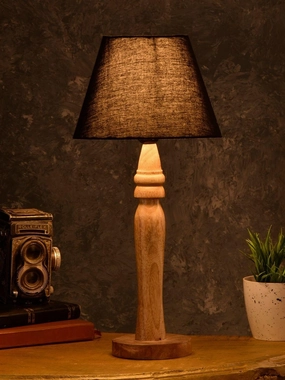 Round Brown Lamp with Taper Black Cotton Shade decorative ceiling fixture