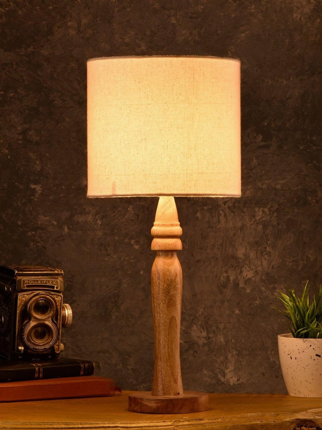 Round Brown Lamp with Taper Off White Cotton Shade decorative ceiling fixture