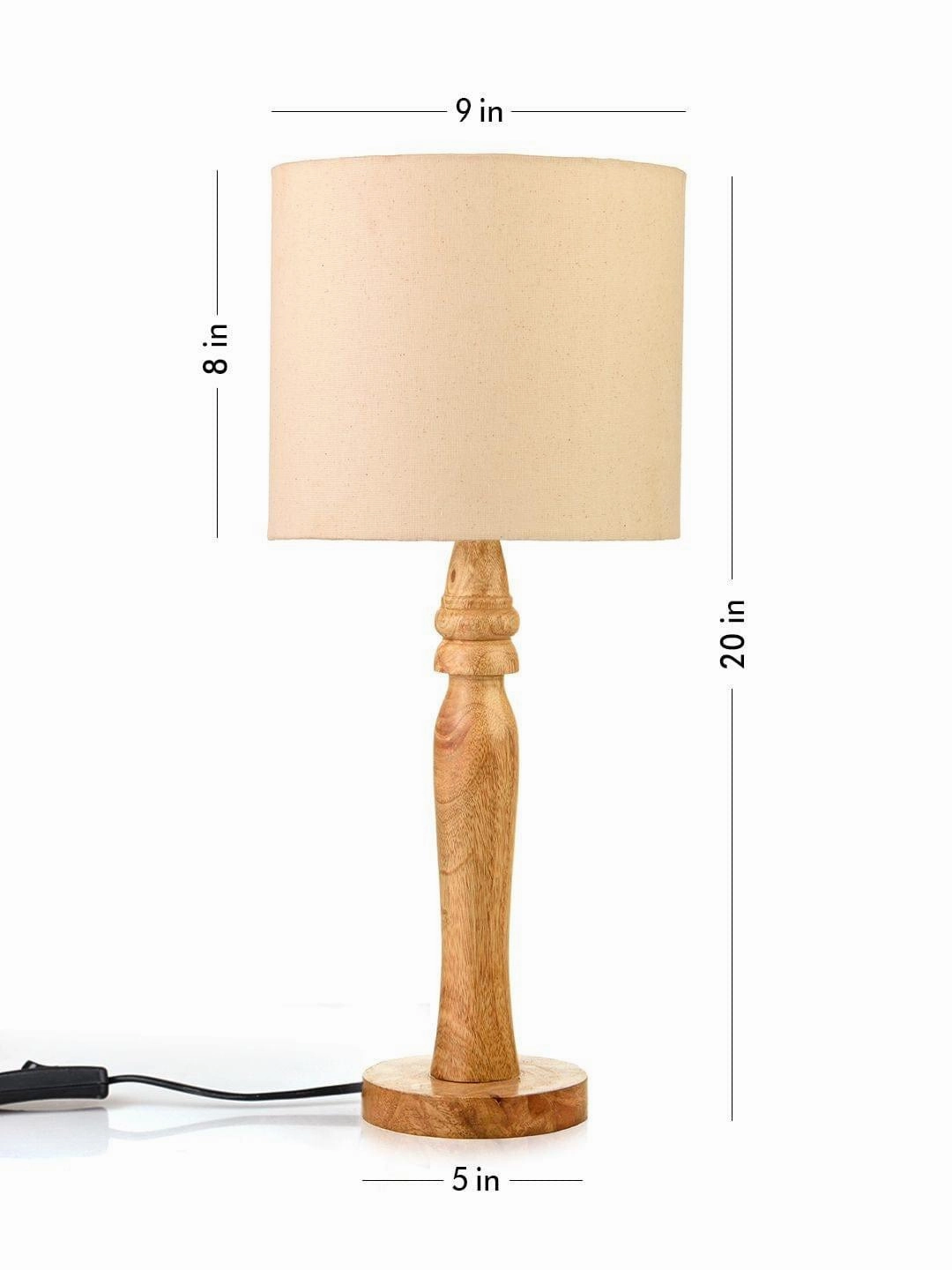 Round Brown Lamp with Taper Off White Cotton Shade
