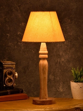 Round Brown Lamp with Taper Yellow Cotton Shade decorative ceiling fixture