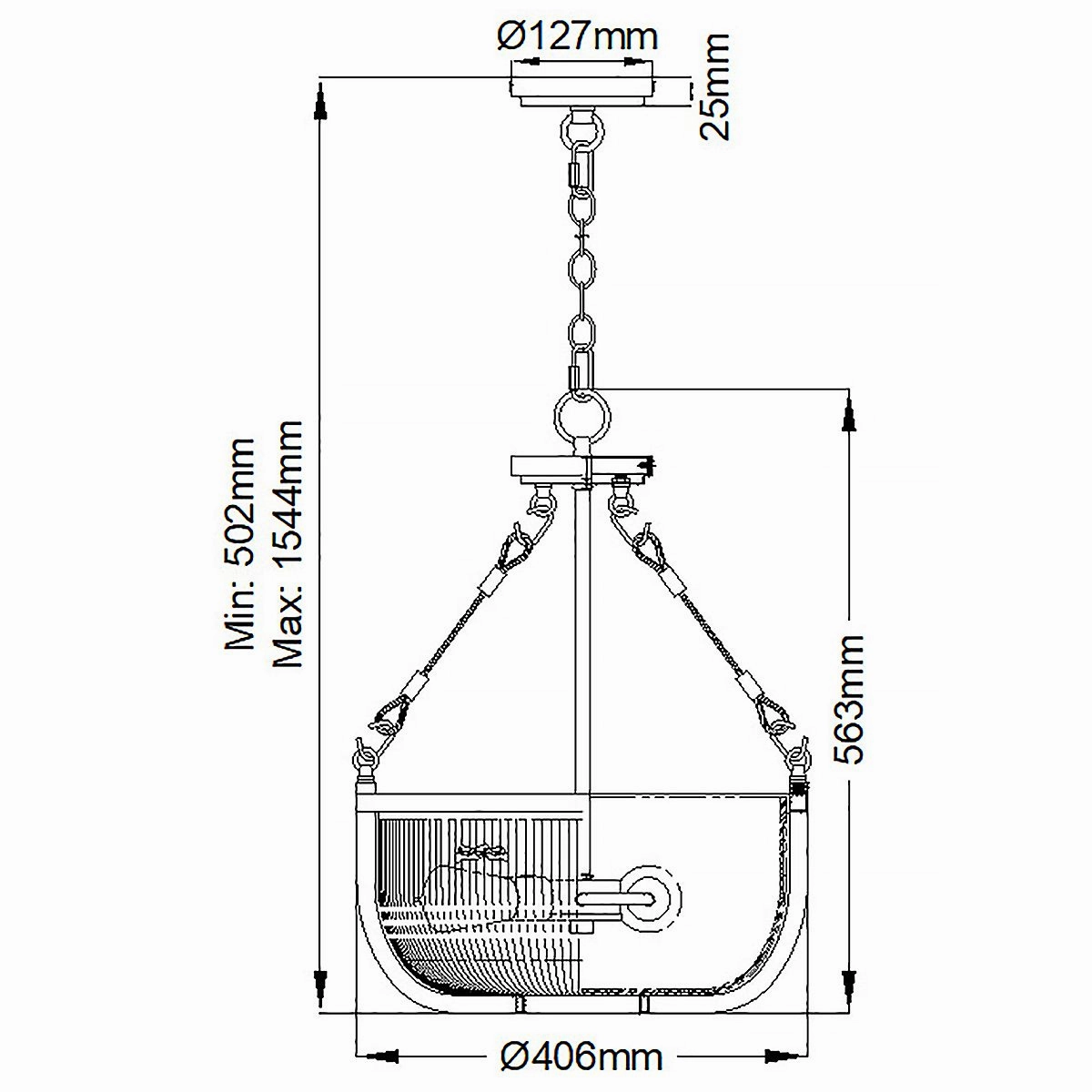 Roux 3 Light Brass Pendant or Semi Flush
