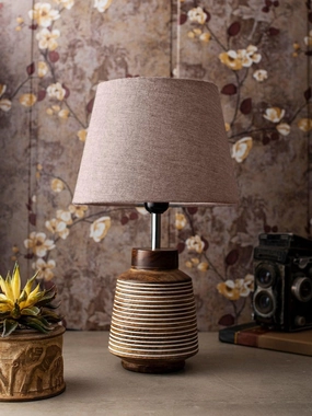 Rustic Ridged Wooden Lamp with Samre Brown Shade decorative ceiling fixture