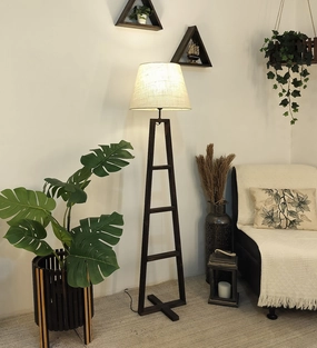 Salita Wooden Floor Lamp with Brown Base and Beige Fabric Lampshade (BULB NOT INCLUDED) creative lampshade design