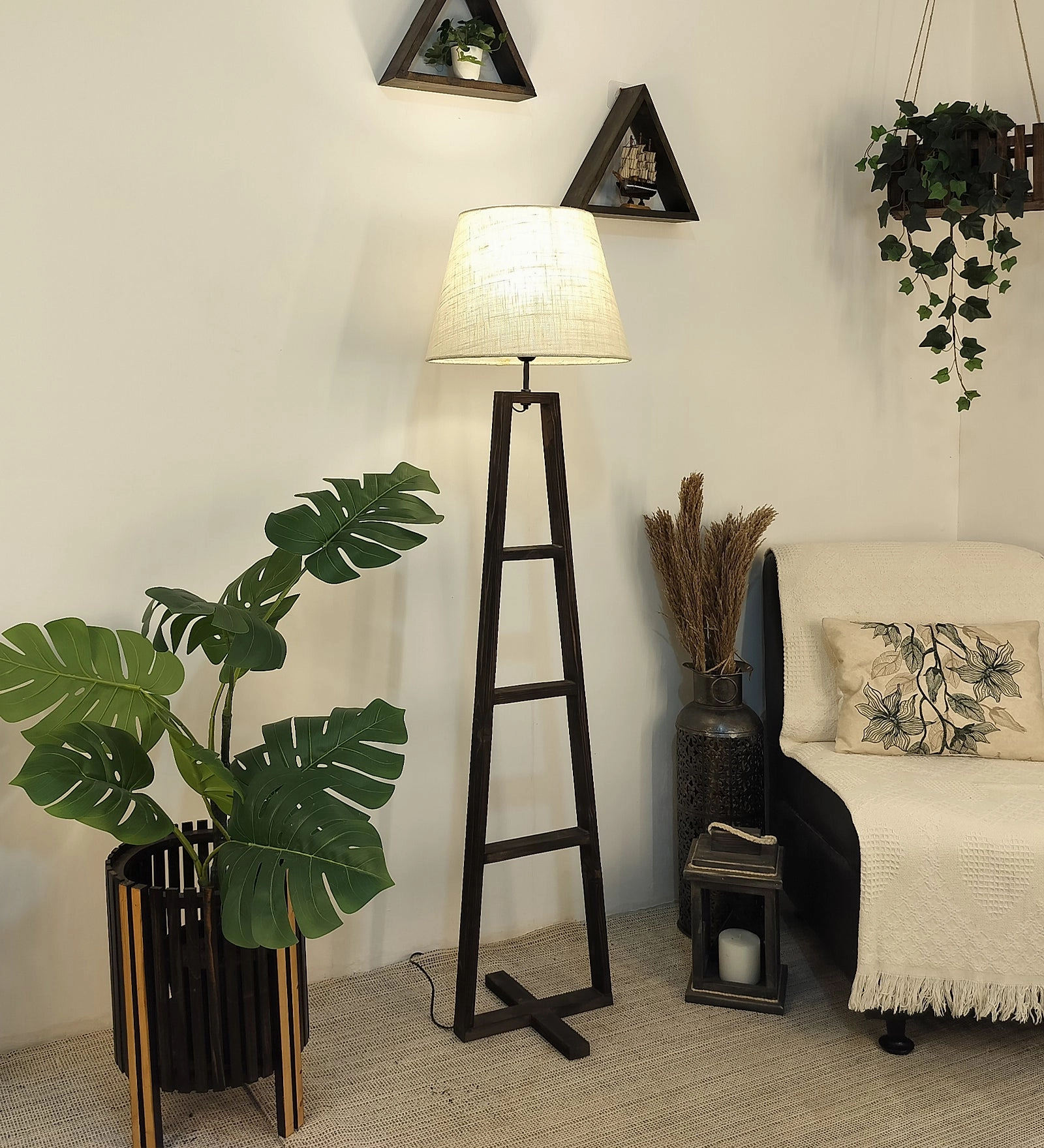 Salita Wooden Floor Lamp with Brown Base and Beige Fabric Lampshade (BULB NOT INCLUDED) creative lampshade design