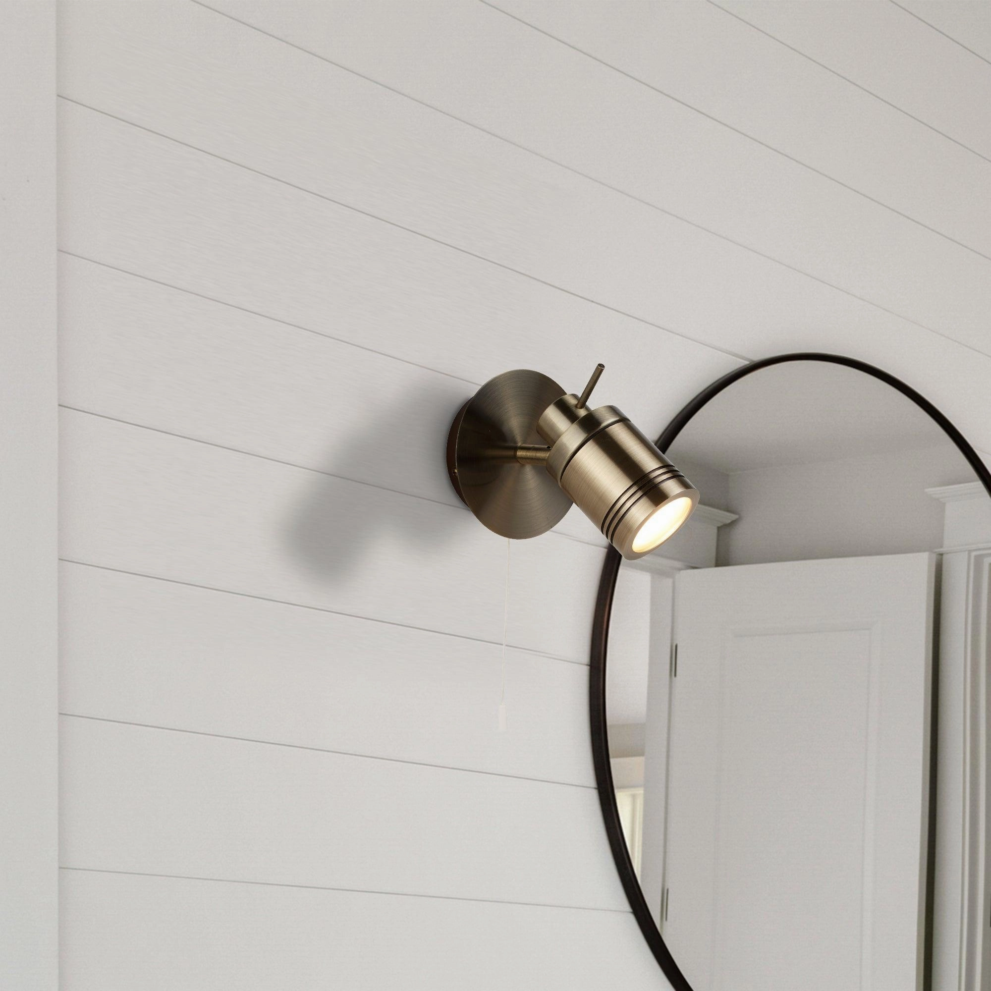 Samson 1 Light Brass Bathroom Wall Spotlight - Pull Switch