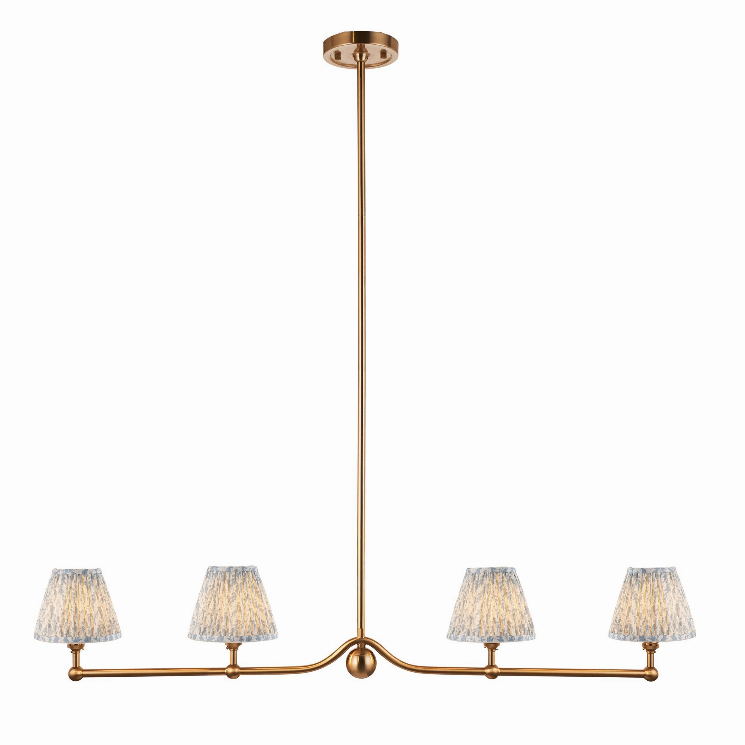 Santiago Brass 4 Light Pendant Ceiling Light With Blue Leaf 16cm Shades