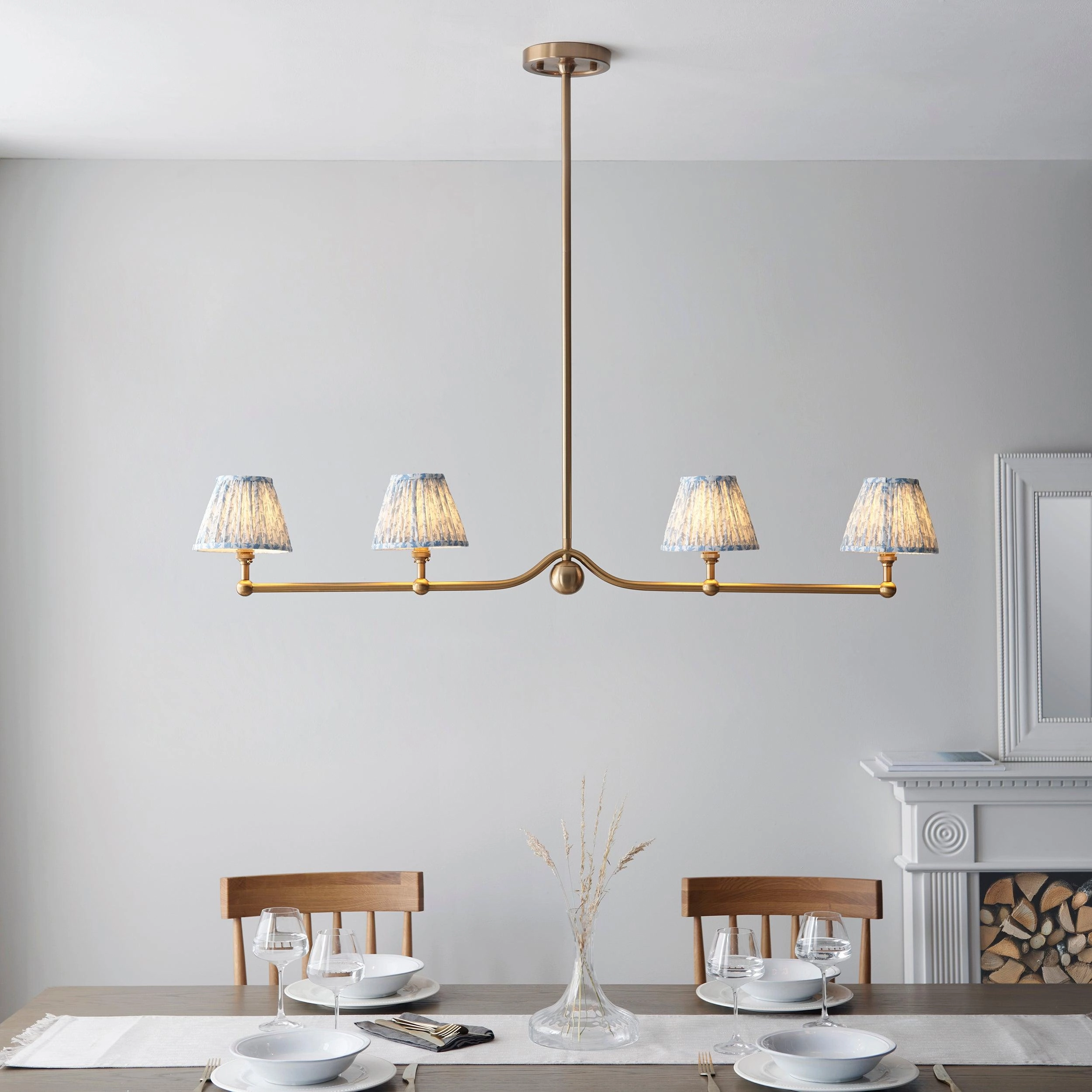 Santiago Brass 4 Light Pendant Ceiling Light With Blue Leaf 16cm Shades sleek LED ceiling lamp