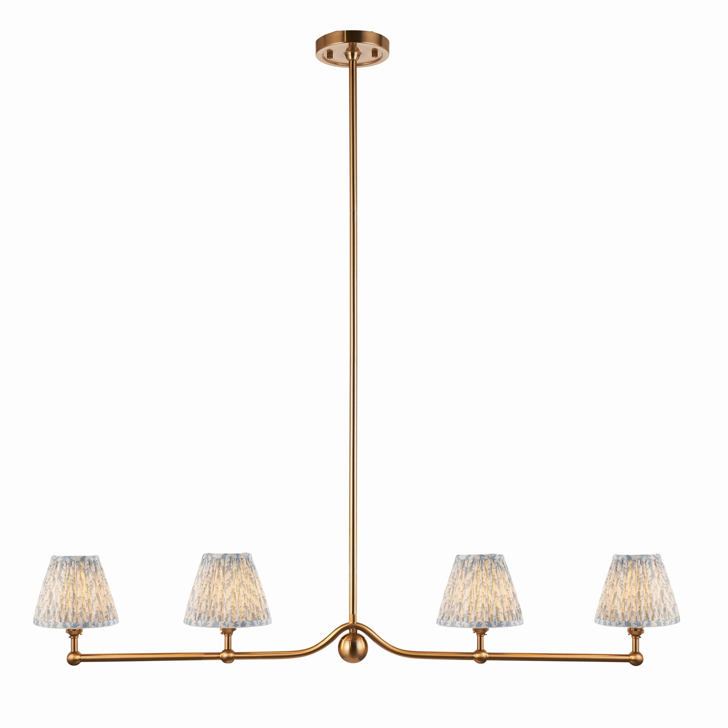 Santiago Brass 4 Light Pendant Ceiling Light With Blue Leaf 16cm Shades