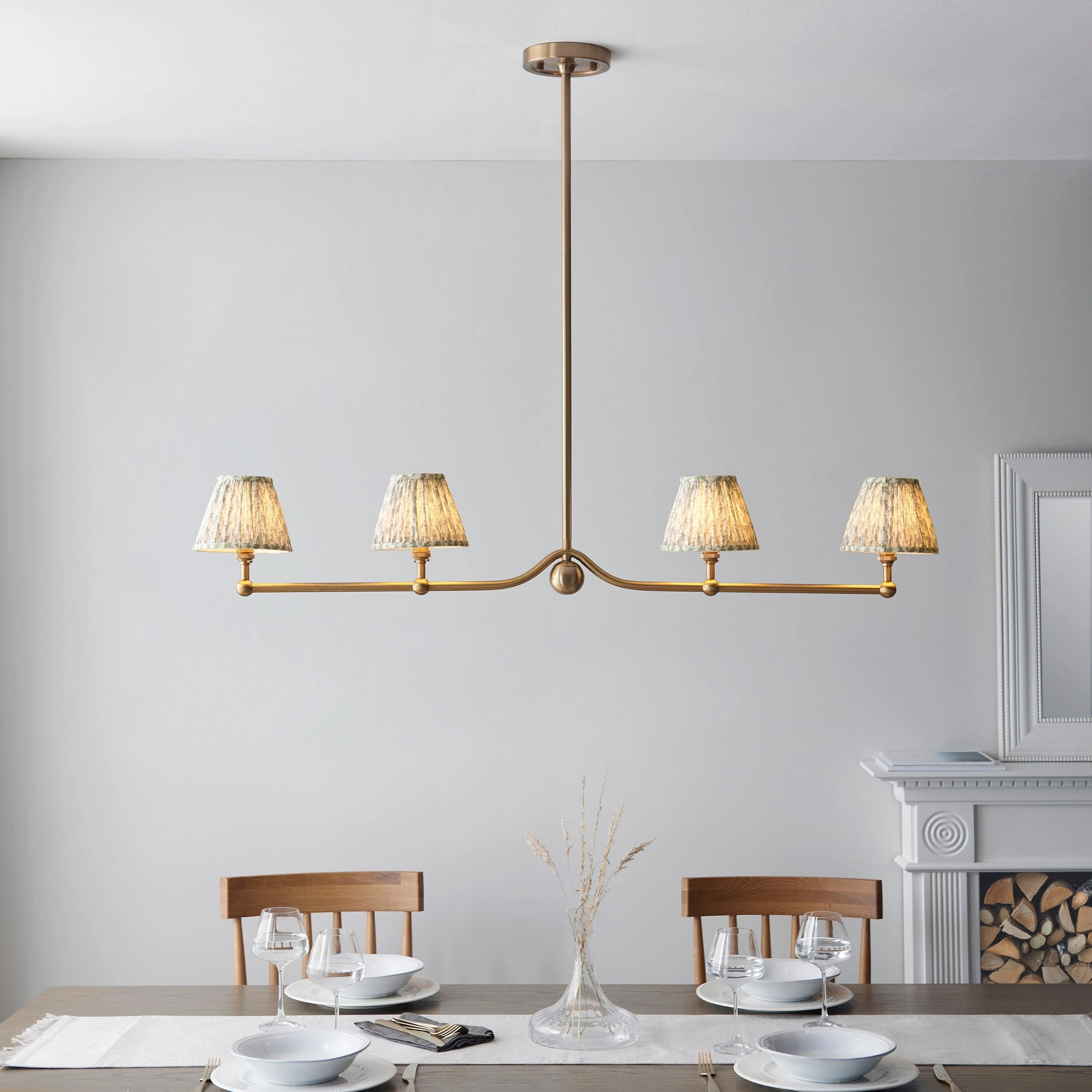 Santiago Brass 4 Light Pendant Ceiling Light With Green Leaf 16cm Shades flush mount ceiling fixture