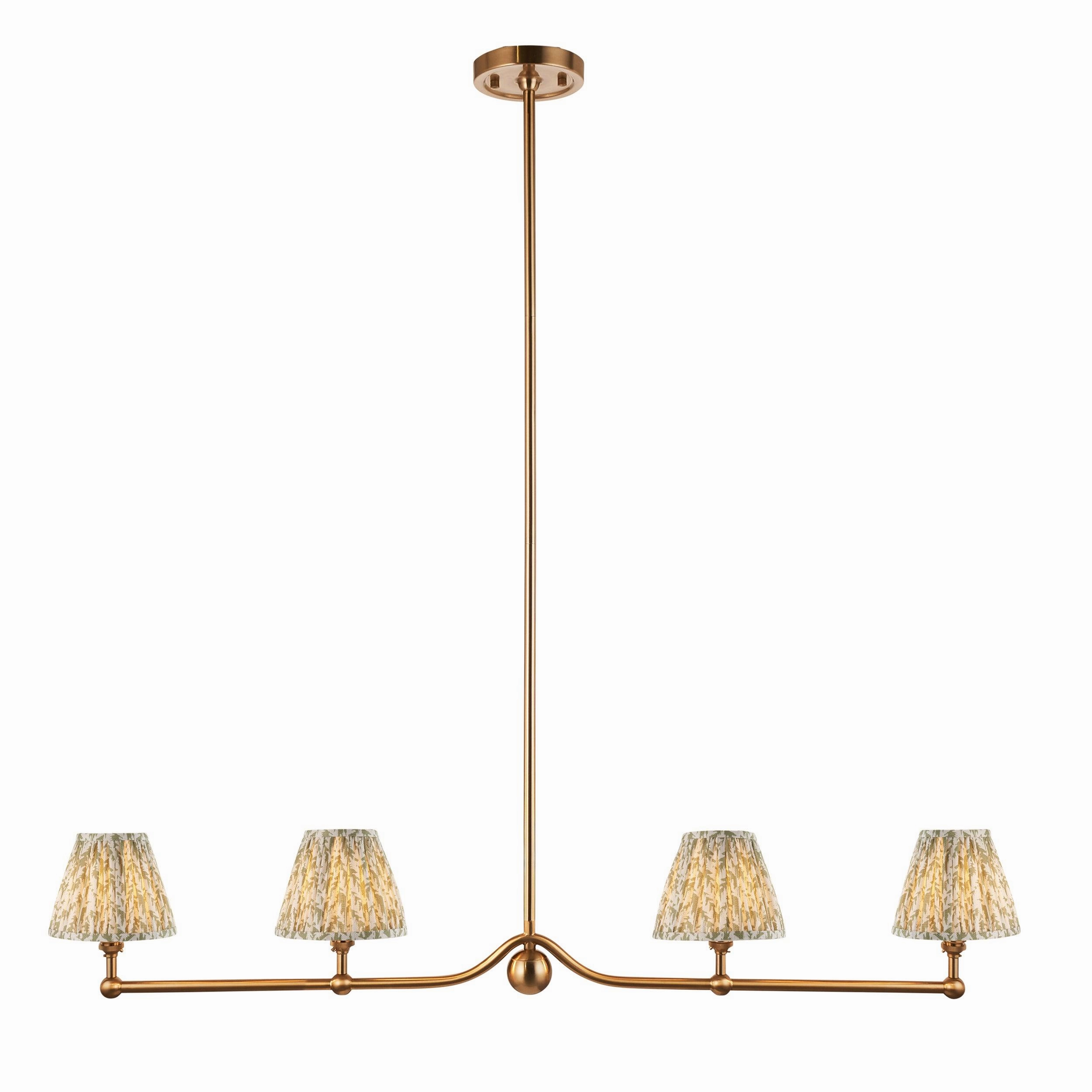 Santiago Brass 4 Light Pendant Ceiling Light With Green Leaf 16cm Shades