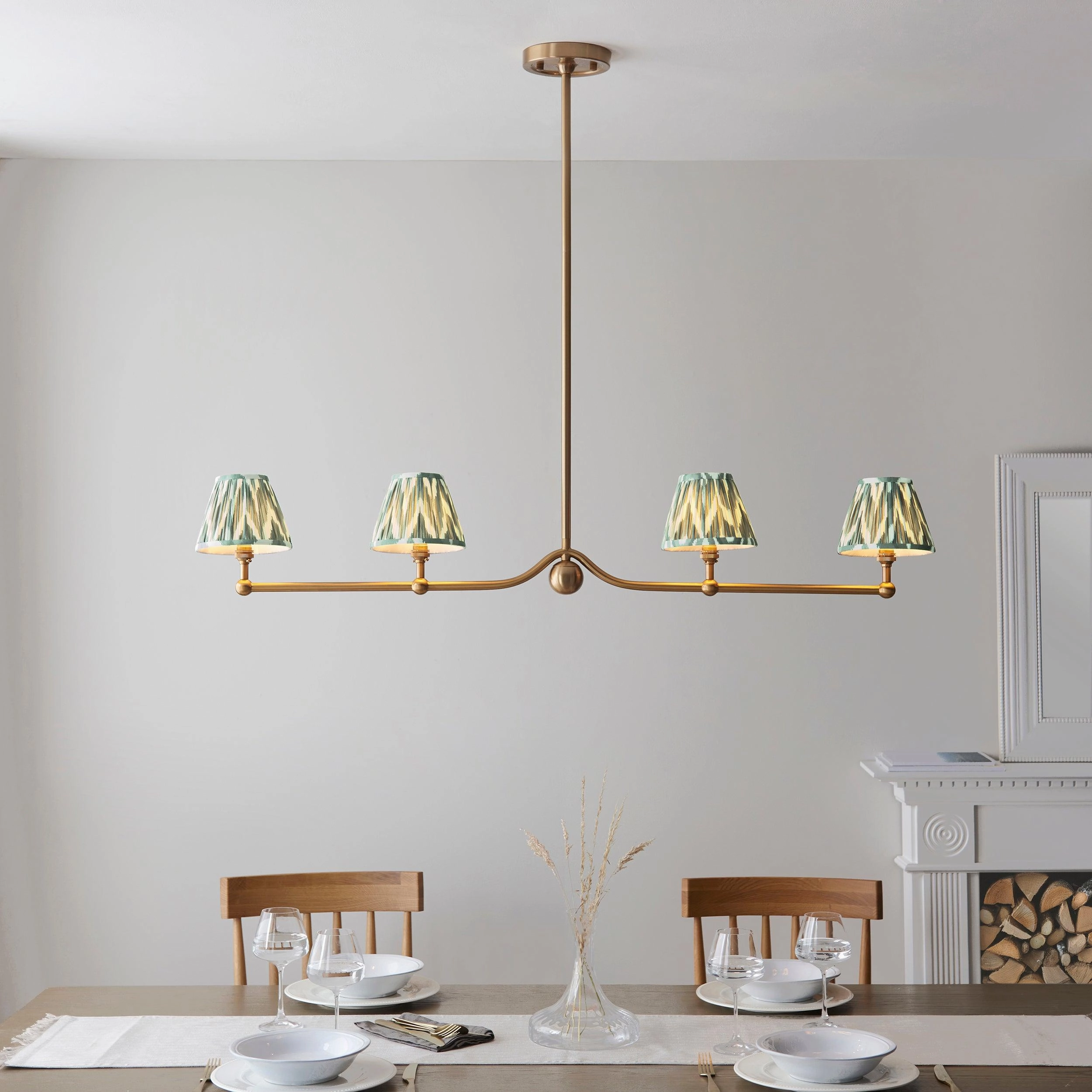 Santiago Brass 4 Light Pendant Ceiling Light With Green Zigzag 16cm Shades flush mount ceiling fixture