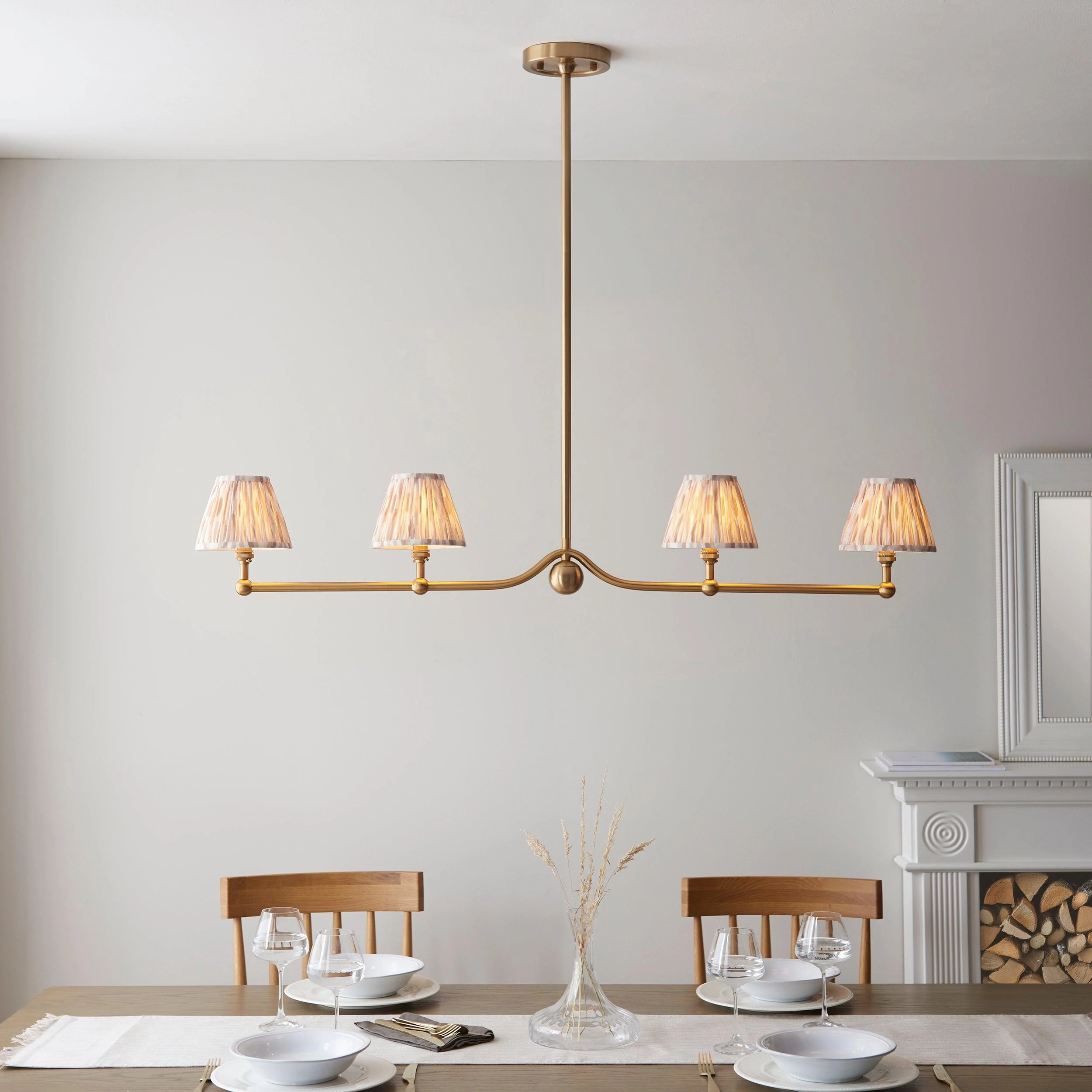 Santiago Brass 4 Light Pendant Ceiling Light With Neutral Ikat 16cm Shades sleek LED ceiling lamp