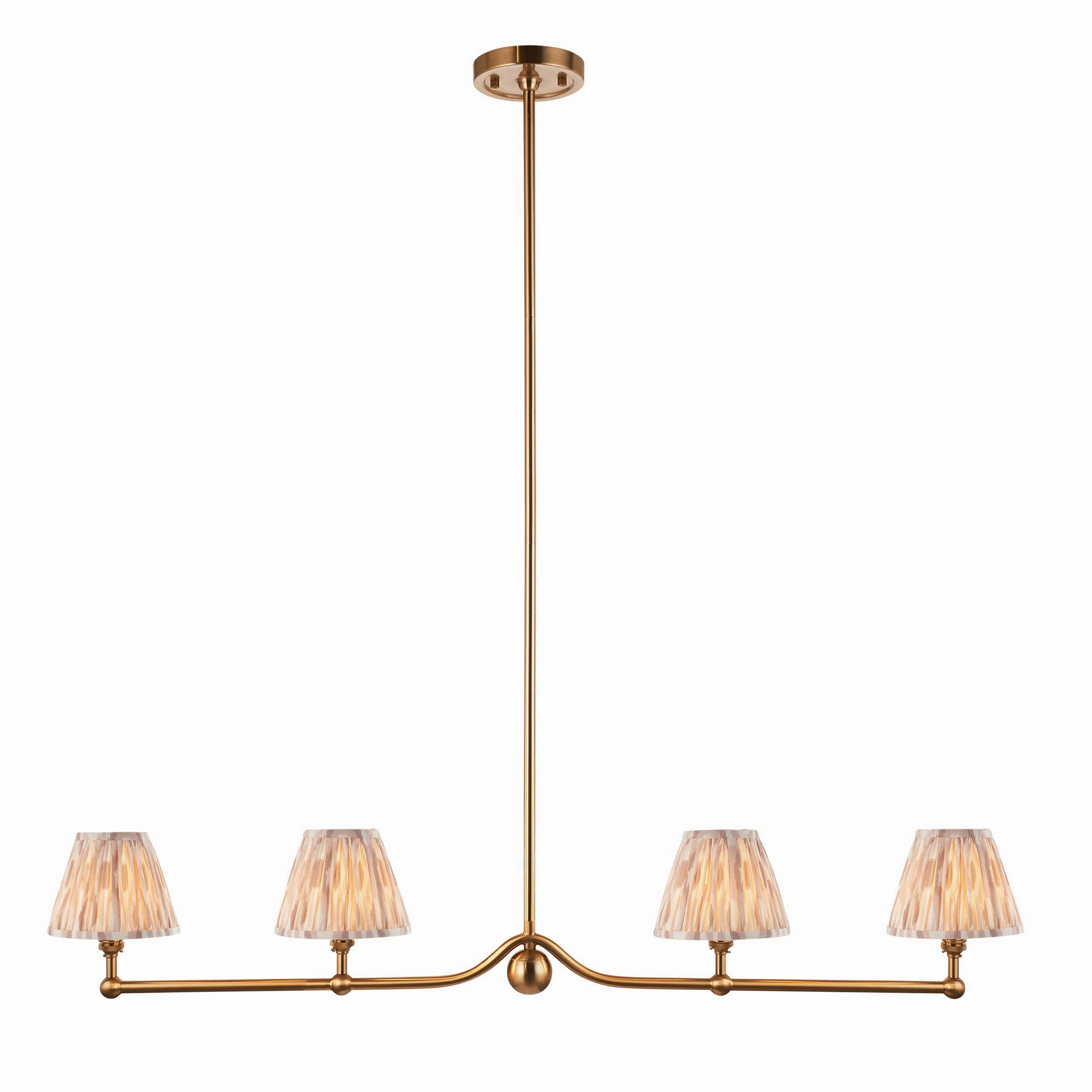 Santiago Brass 4 Light Pendant Ceiling Light With Neutral Ikat 16cm Shades