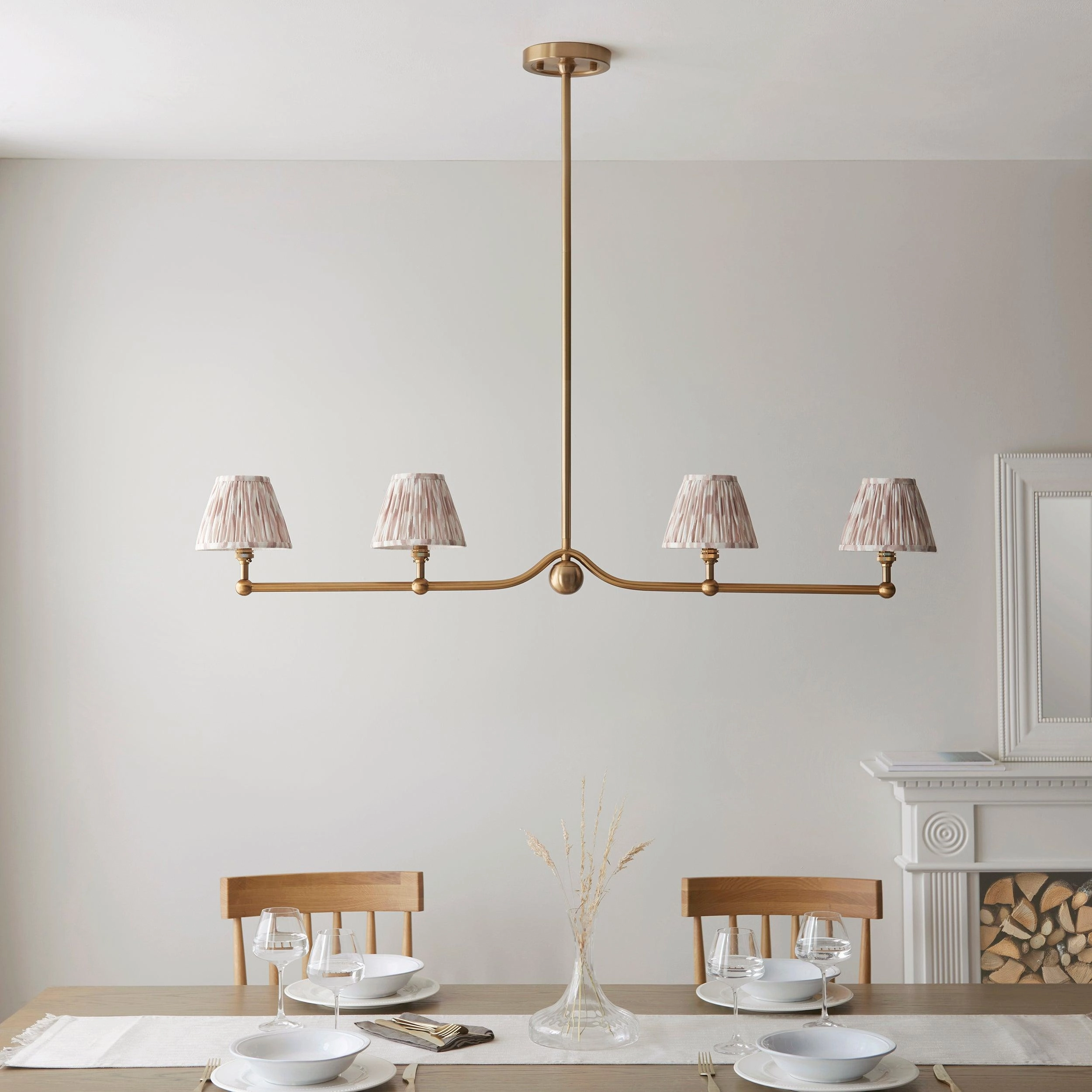 Santiago Brass 4 Light Pendant Ceiling Light With Neutral Ikat 16cm Shades