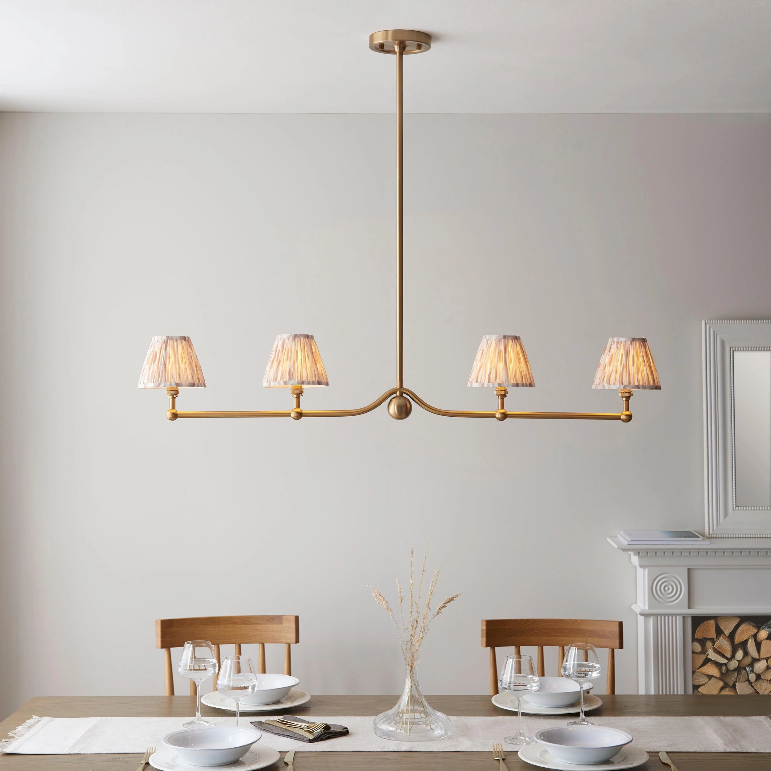 Santiago Brass 4 Light Pendant Ceiling Light With Neutral Ikat 16cm Shades flush mount ceiling fixture