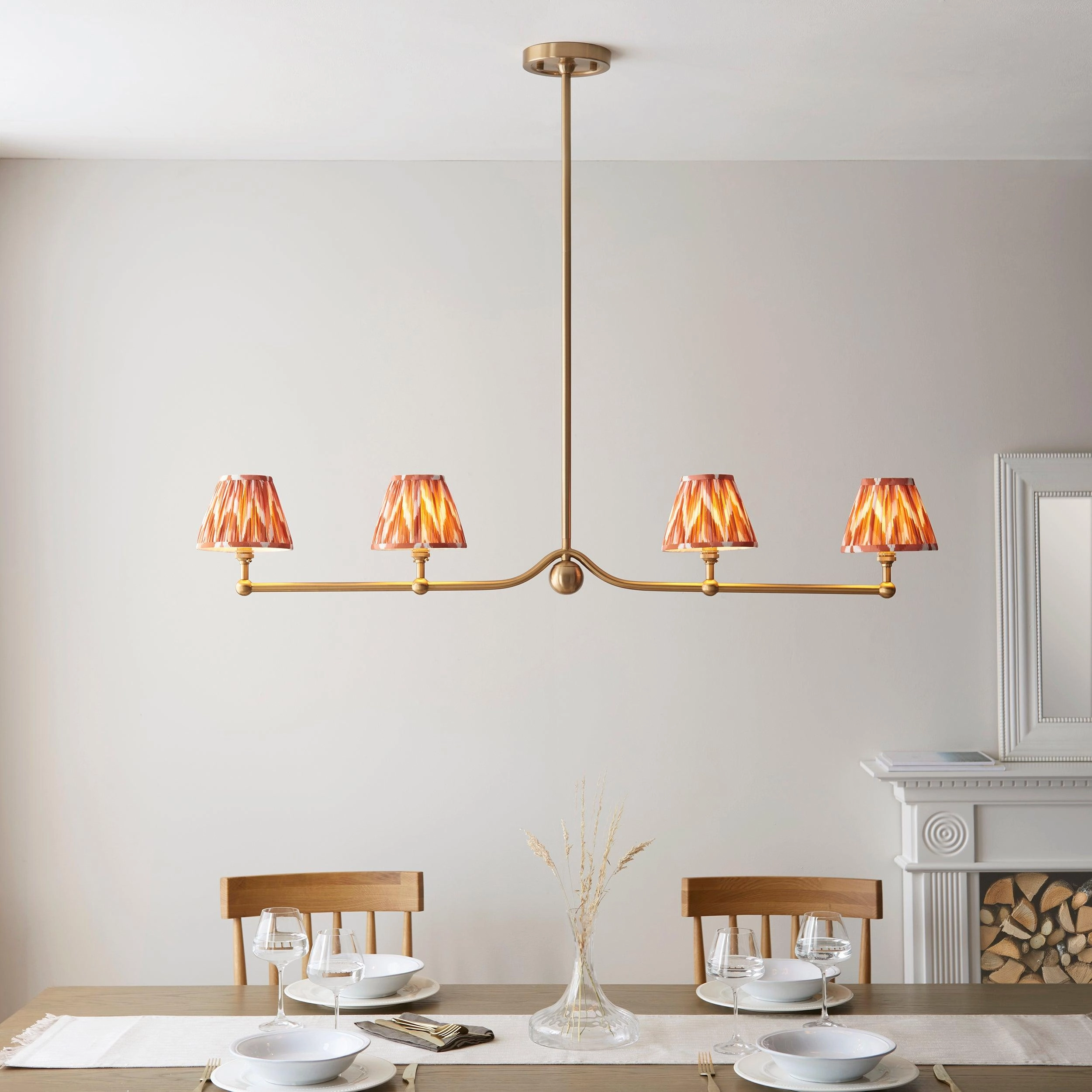Santiago Brass 4 Light Pendant Ceiling Light With Orange Zigzag 16cm Shades
