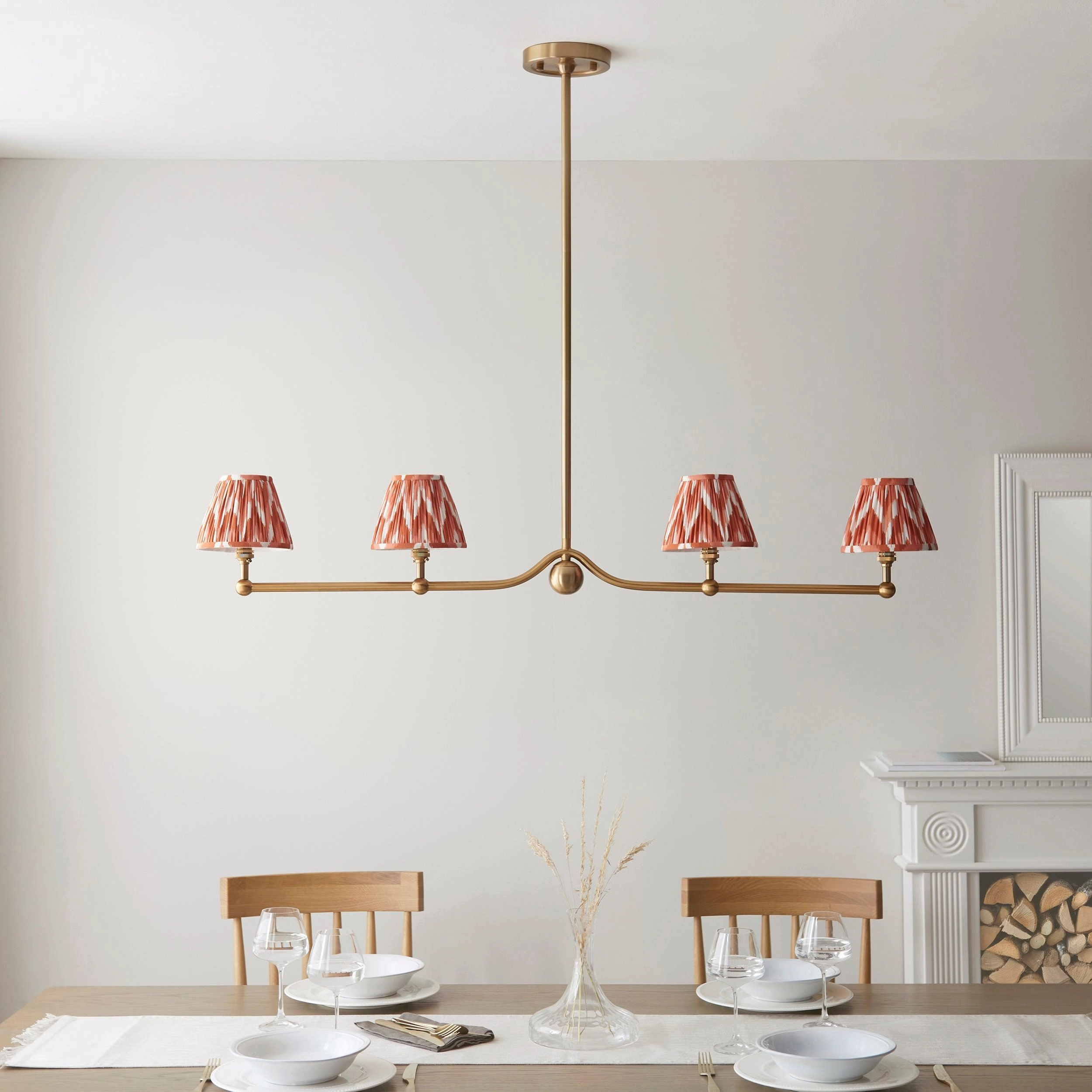 Santiago Brass 4 Light Pendant Ceiling Light With Orange Zigzag 16cm Shades