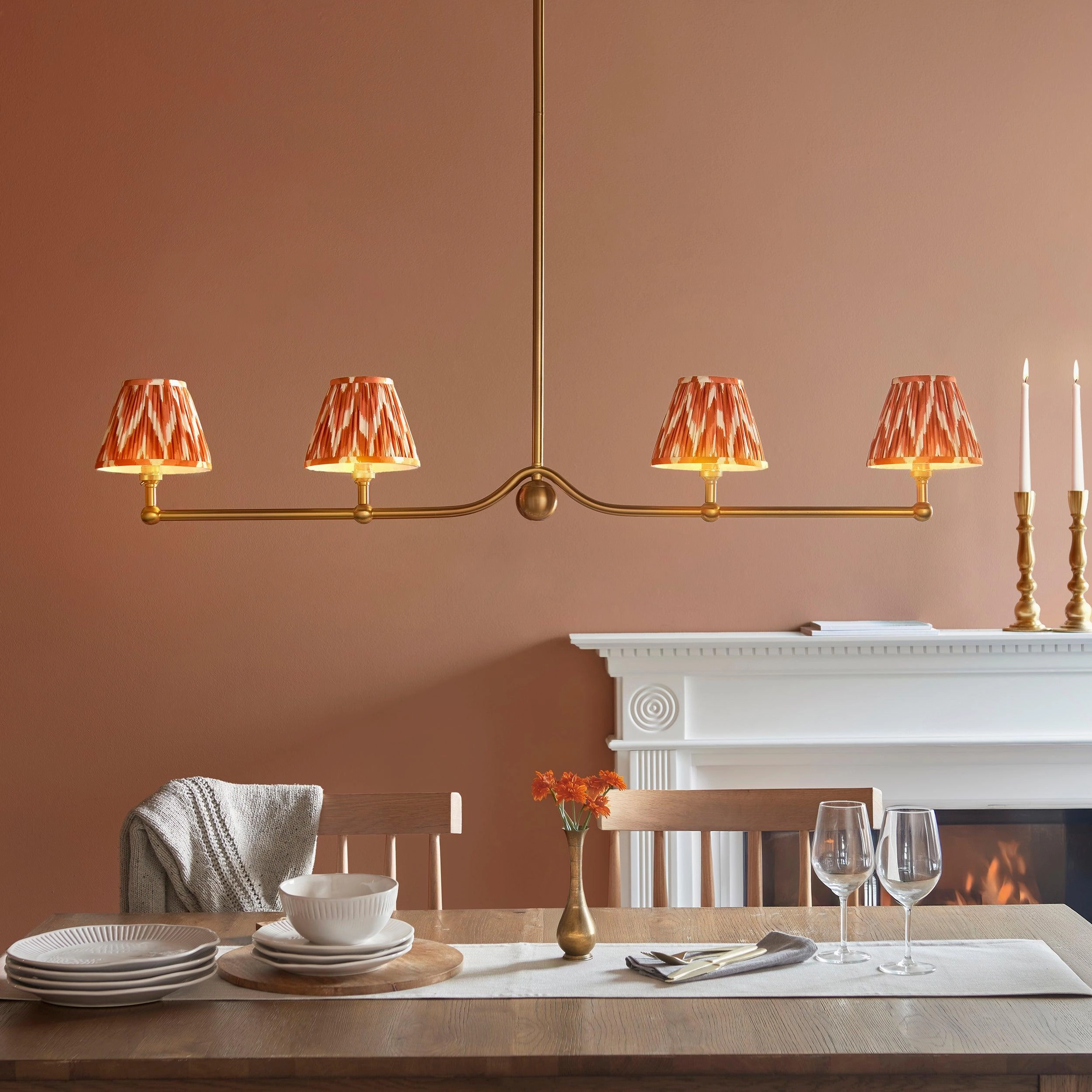 Santiago Brass 4 Light Pendant Ceiling Light With Orange Zigzag 16cm Shades flush mount ceiling fixture