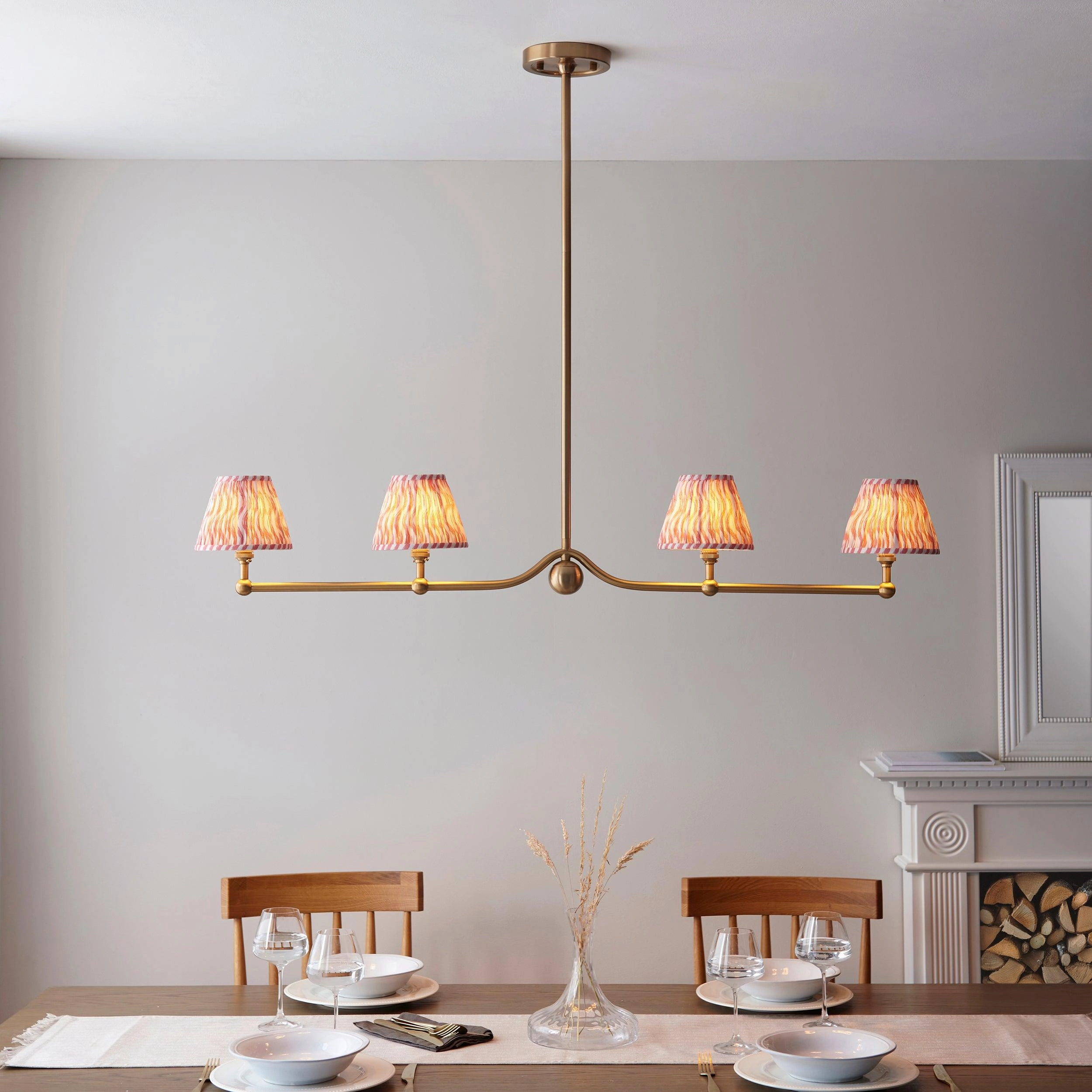 Santiago Brass 4 Light Pendant Ceiling Light With Pink Ripple 16cm Shades sleek LED ceiling lamp