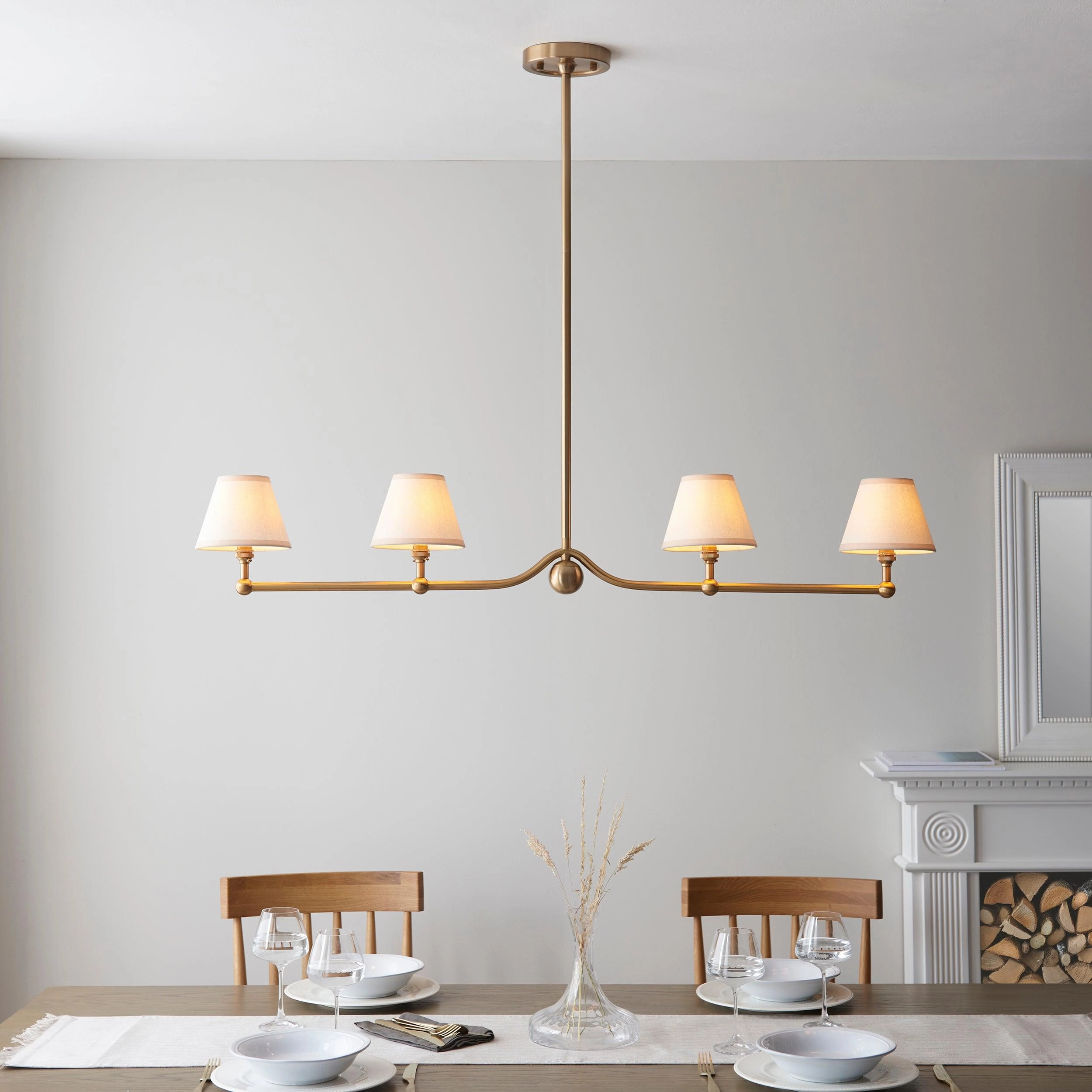 Santiago Brass 4 Light Pendant Ceiling Light With White Ivy 16cm Shades flush mount ceiling fixture