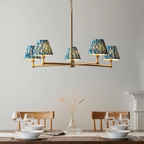 Santiago Brass 5 Light Pendant Ceiling Light With Blue Ikat 16cm Shades sleek LED ceiling lamp