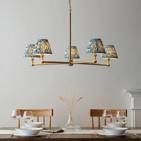 Santiago Brass 5 Light Pendant Ceiling Light With Blue RIpple 16cm Shades sleek LED ceiling lamp