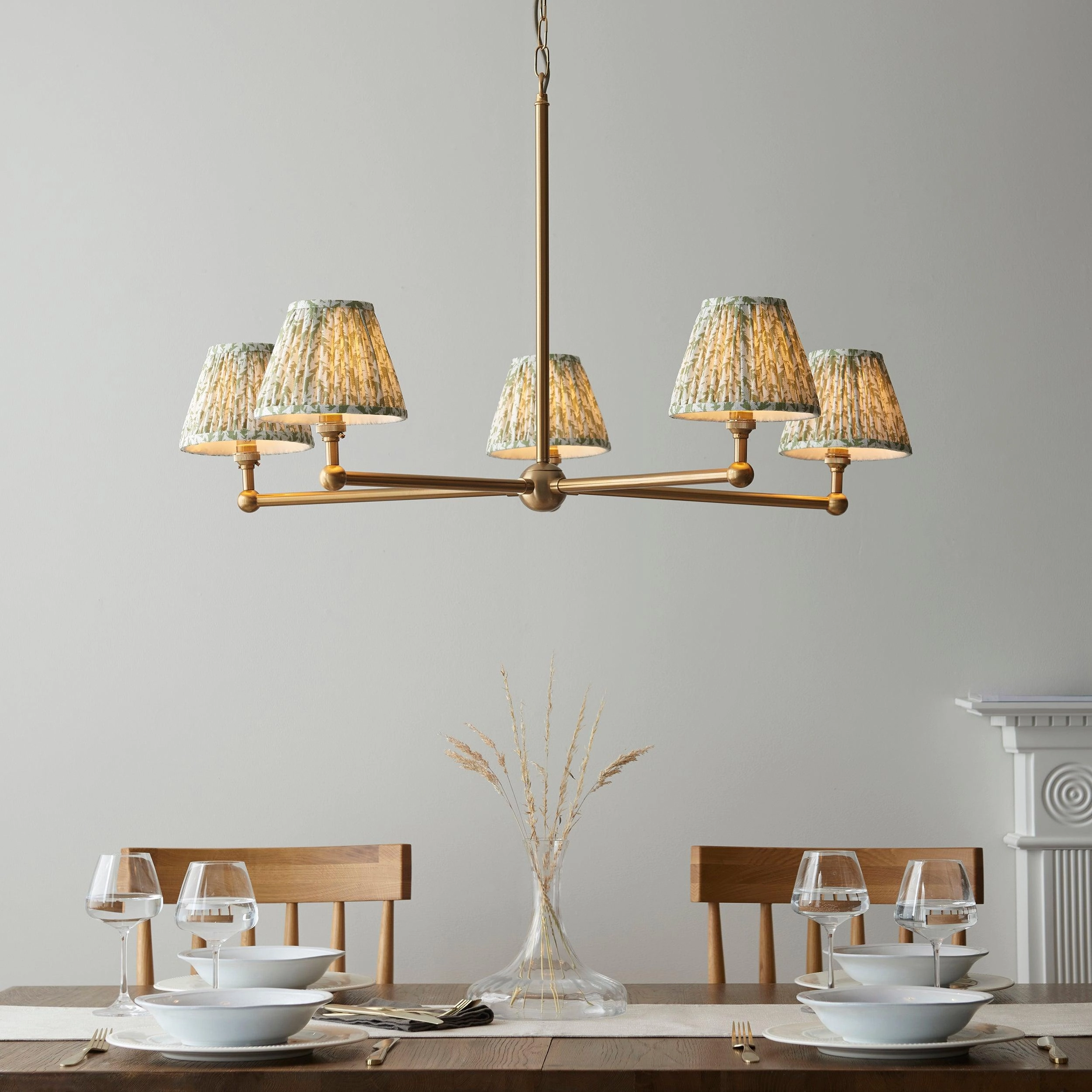 Santiago Brass 5 Light Pendant Ceiling Light With Green Leaf 16cm Shades sleek LED ceiling lamp