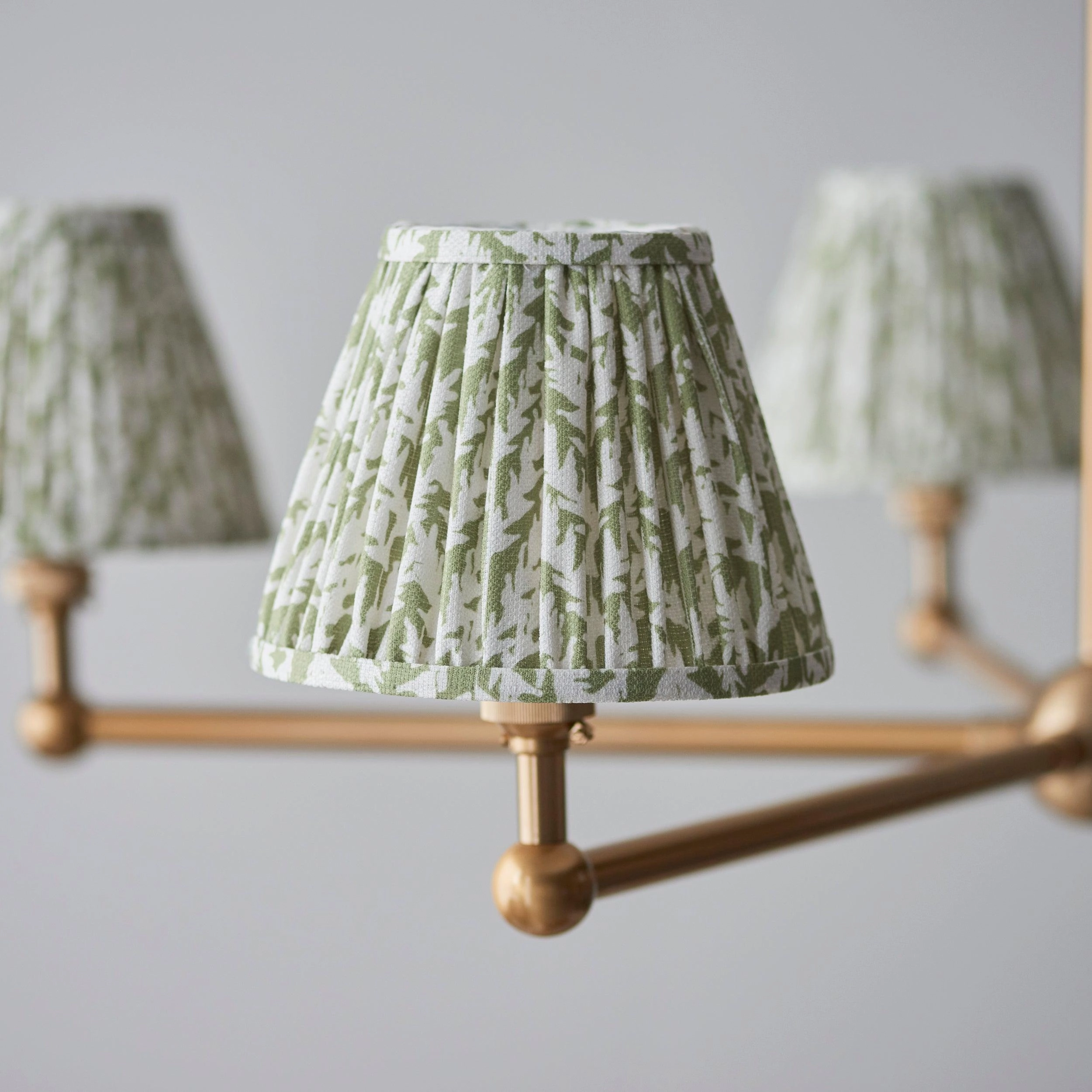 Santiago Brass 5 Light Pendant Ceiling Light With Green Leaf 16cm Shades