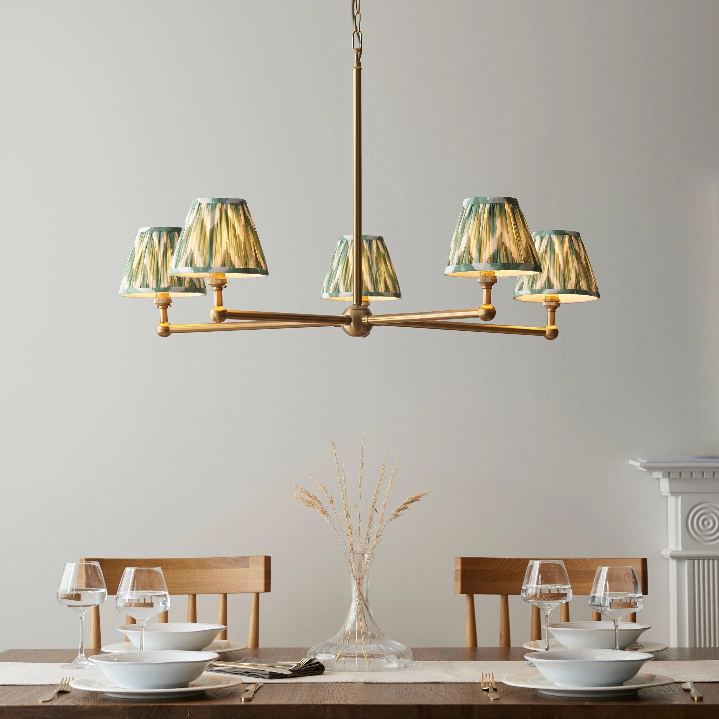 Santiago Brass 5 Light Pendant Ceiling Light With Green Zigzag 16cm Shades sleek LED ceiling lamp