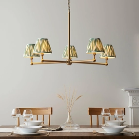 Santiago Brass 5 Light Pendant Ceiling Light With Green Zigzag 16cm Shades sleek LED ceiling lamp