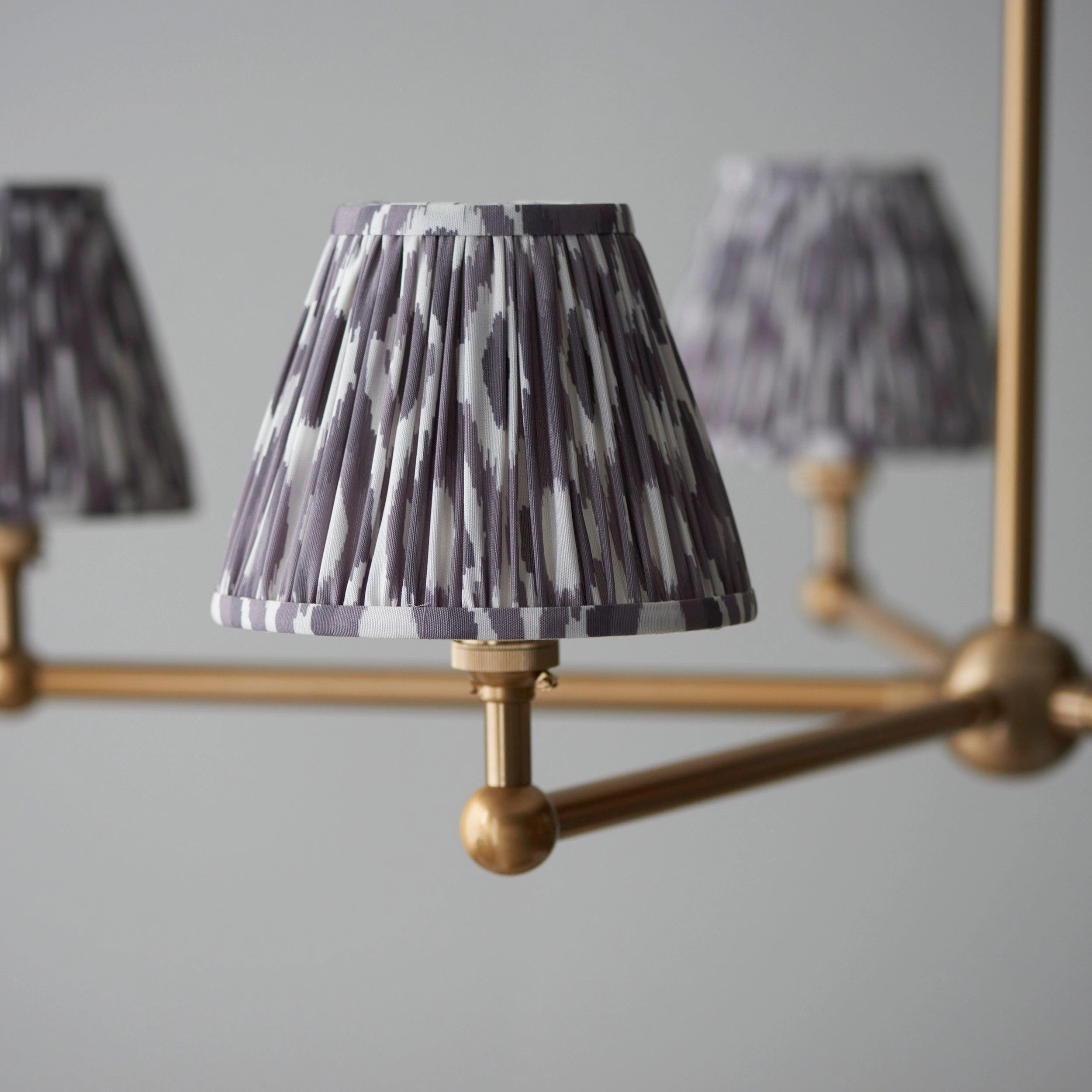 Santiago Brass 5 Light Pendant Ceiling Light With Grey Ikat 16cm Shades