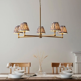Santiago Brass 5 Light Pendant Ceiling Light With Grey Ikat 16cm Shades sleek LED ceiling lamp