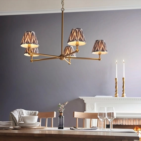 Santiago Brass 5 Light Pendant Ceiling Light With Grey Zigzag 16cm Shades sleek LED ceiling lamp