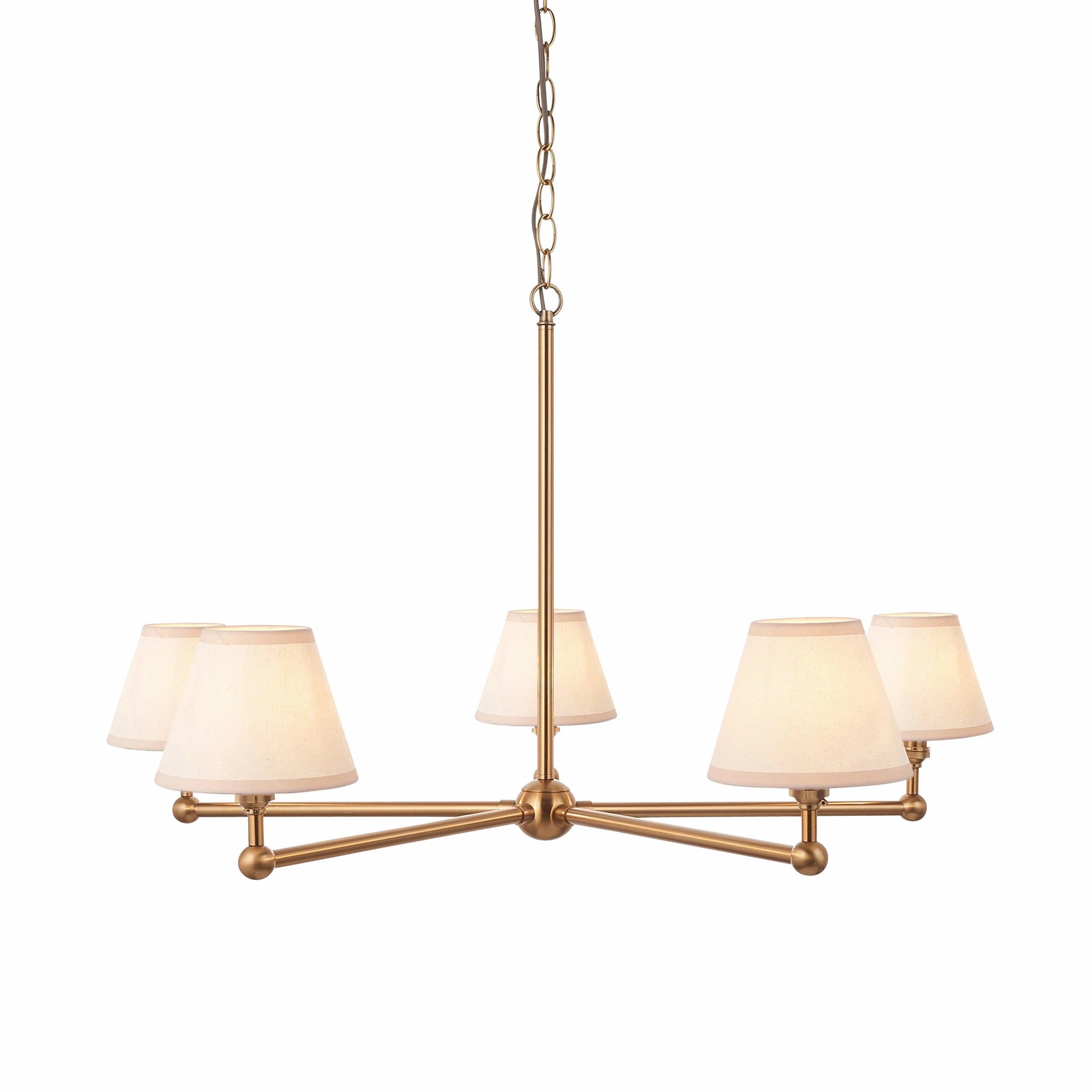 Santiago Brass 5 Light Pendant Ceiling Light With Ivy White 16cm Shades