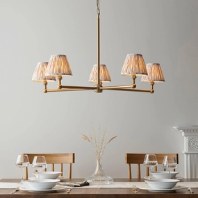 Santiago Brass 5 Light Pendant Ceiling Light With Neutral Ikat 16cm Shades sleek LED ceiling lamp