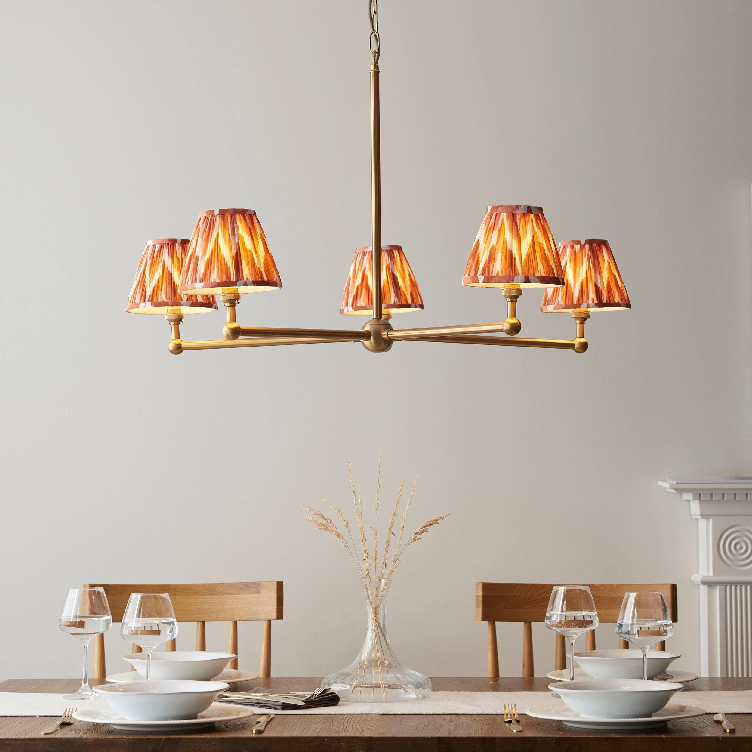 Santiago Brass 5 Light Pendant Ceiling Light With Orange Zigzag 16cm Shades sleek LED ceiling lamp