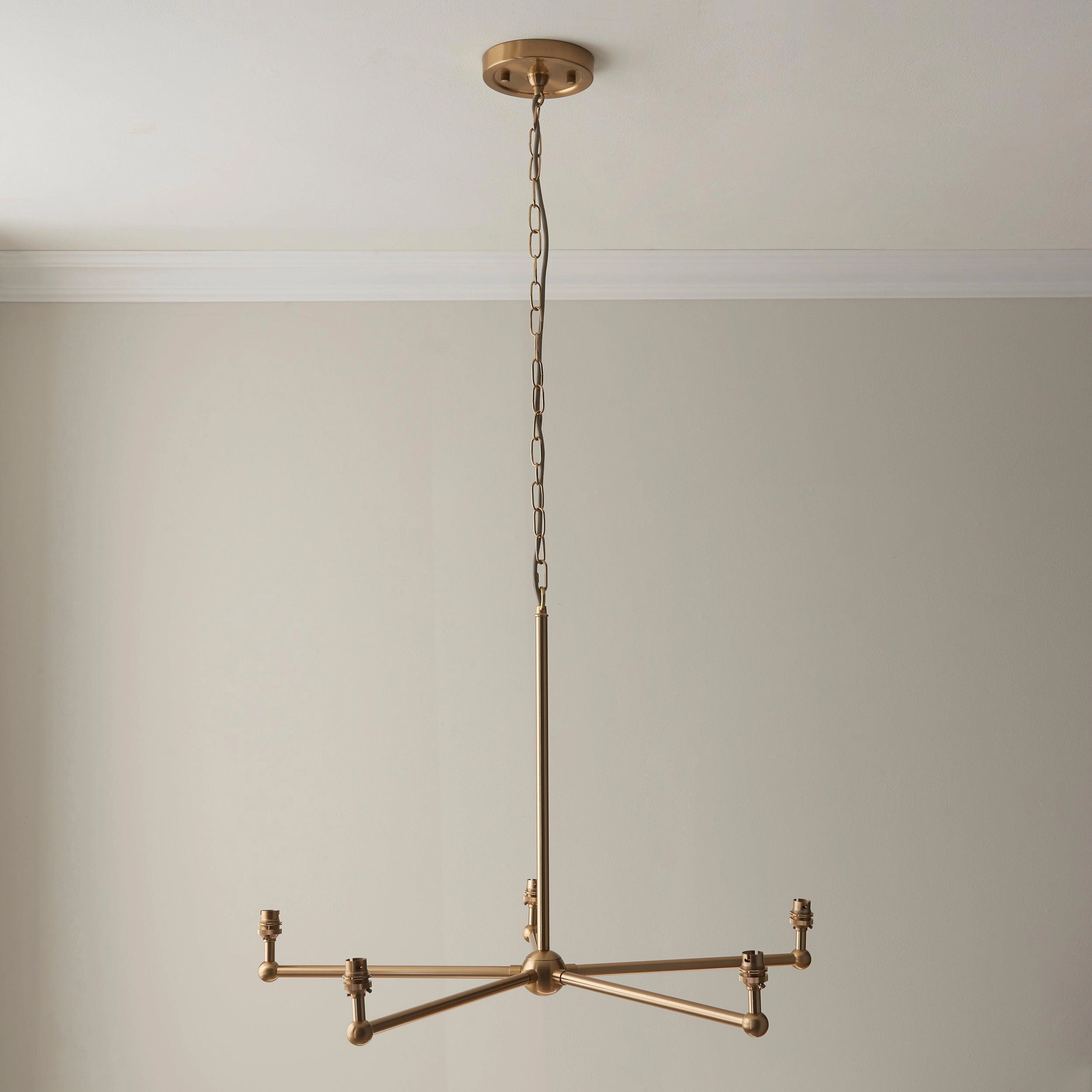 Santiago Brass 5 Light Pendant Ceiling Light With Pink Ikat 16cm Shades
