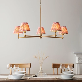 Santiago Brass 5 Light Pendant Ceiling Light With Pink Ikat 16cm Shades sleek LED ceiling lamp