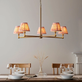 Santiago Brass 5 Light Pendant Ceiling Light With Pink Ripple 16cm Shades sleek LED ceiling lamp