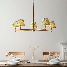 Santiago Brass 5 Light Pendant Ceiling Light With Yellow & Jade Ikat 16cm Shades sleek LED ceiling lamp