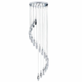 Sculptured Ice 20 Light Multi-Drop Chrome & K9 Glass Pendant ambient ceiling fixture