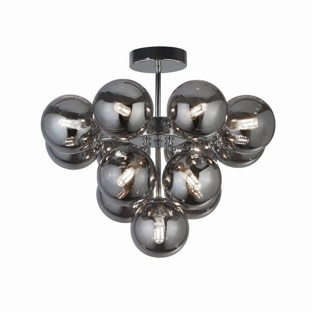 Searchlight Berry 13 Light Chrome Ceiling Light - Smoked Glass soft glow ceiling light