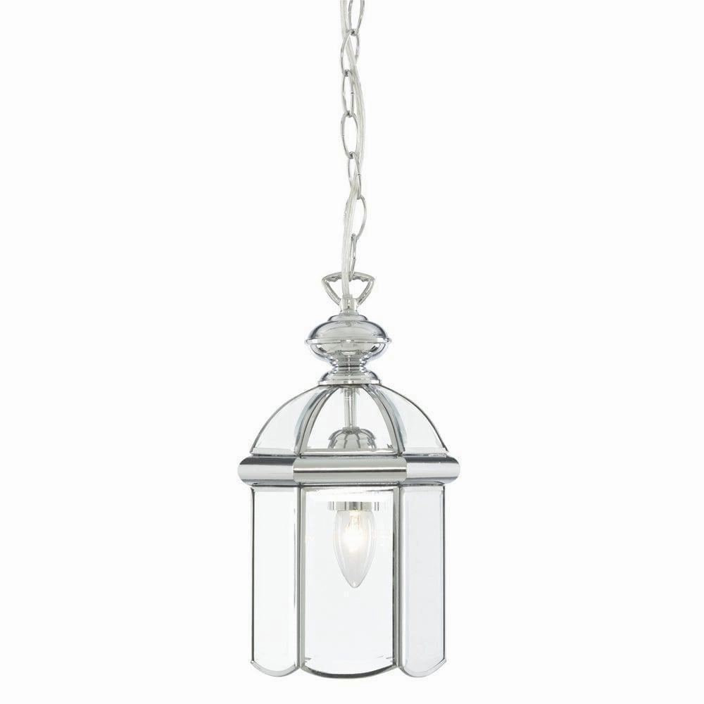 Searchlight Bevelled Lantern 1 Light Chrome Domed Pendant white ceiling lamp