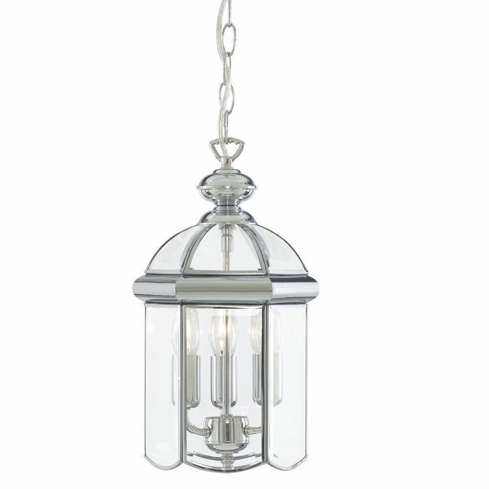 Searchlight Bevelled Lantern 3 Light Chrome Domed Pendant white ceiling lamp