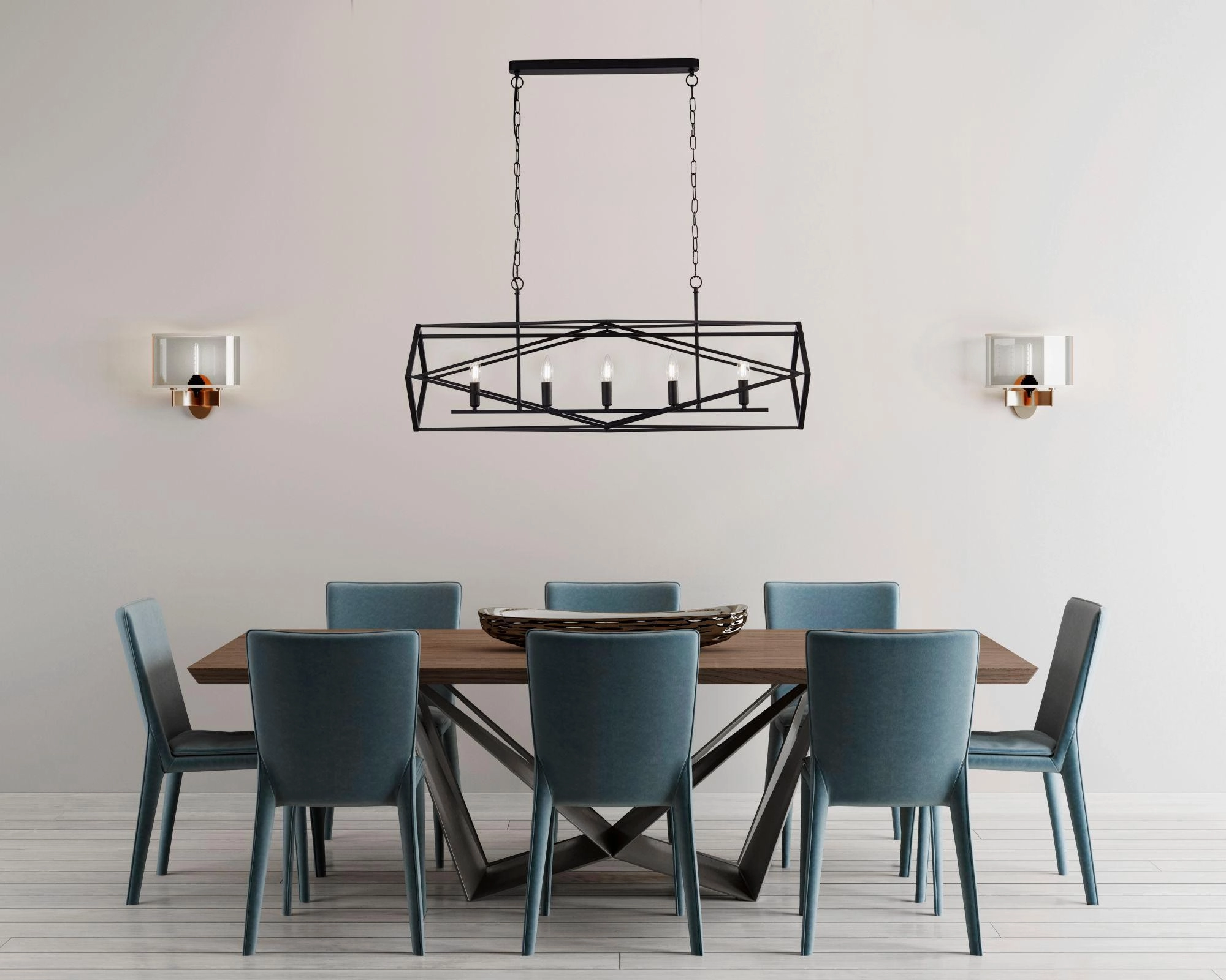Searchlight Chassis 5 Light Black Pendant Ceiling Light