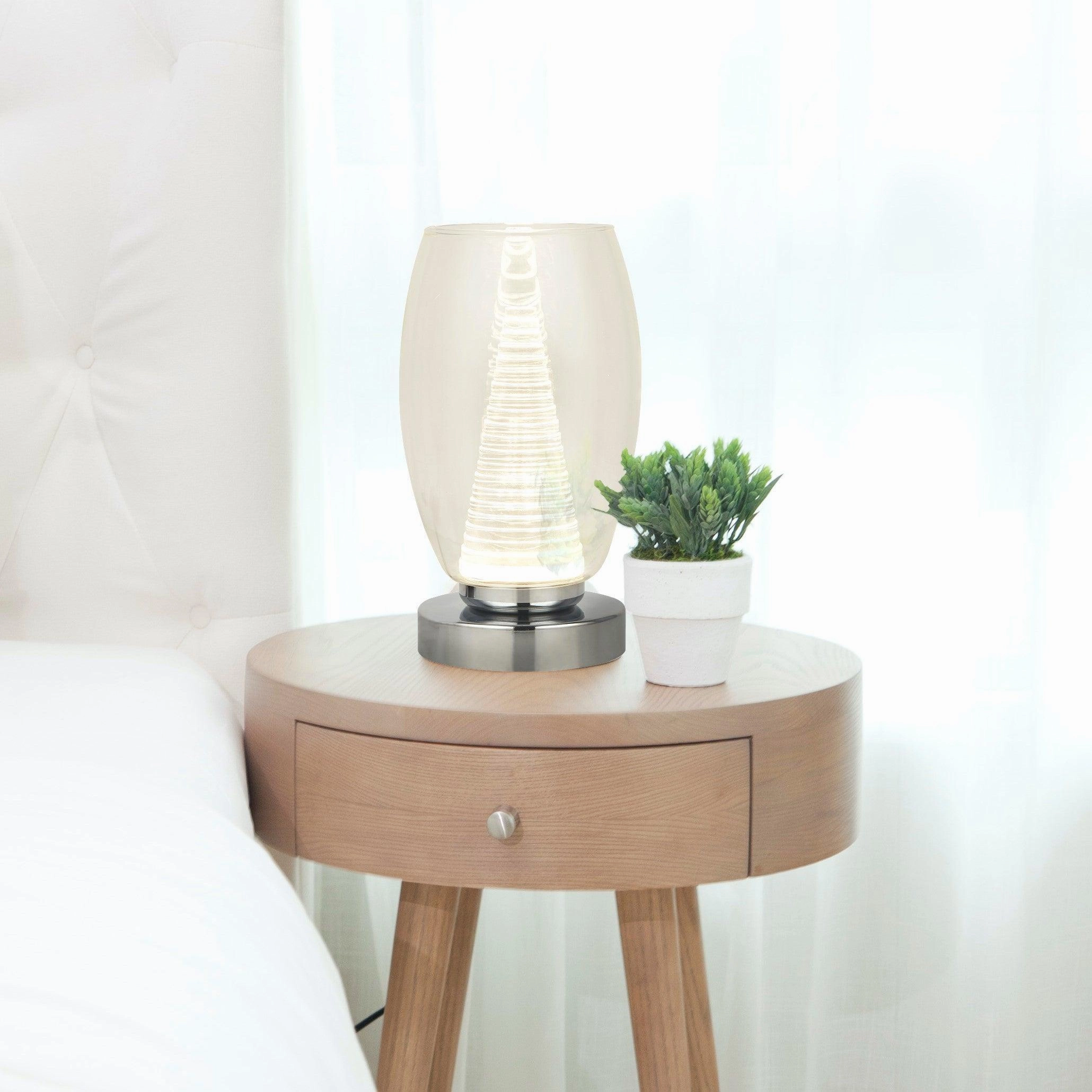 Searchlight Cyclone 1 Light Chrome Table Lamp - Glass Shade