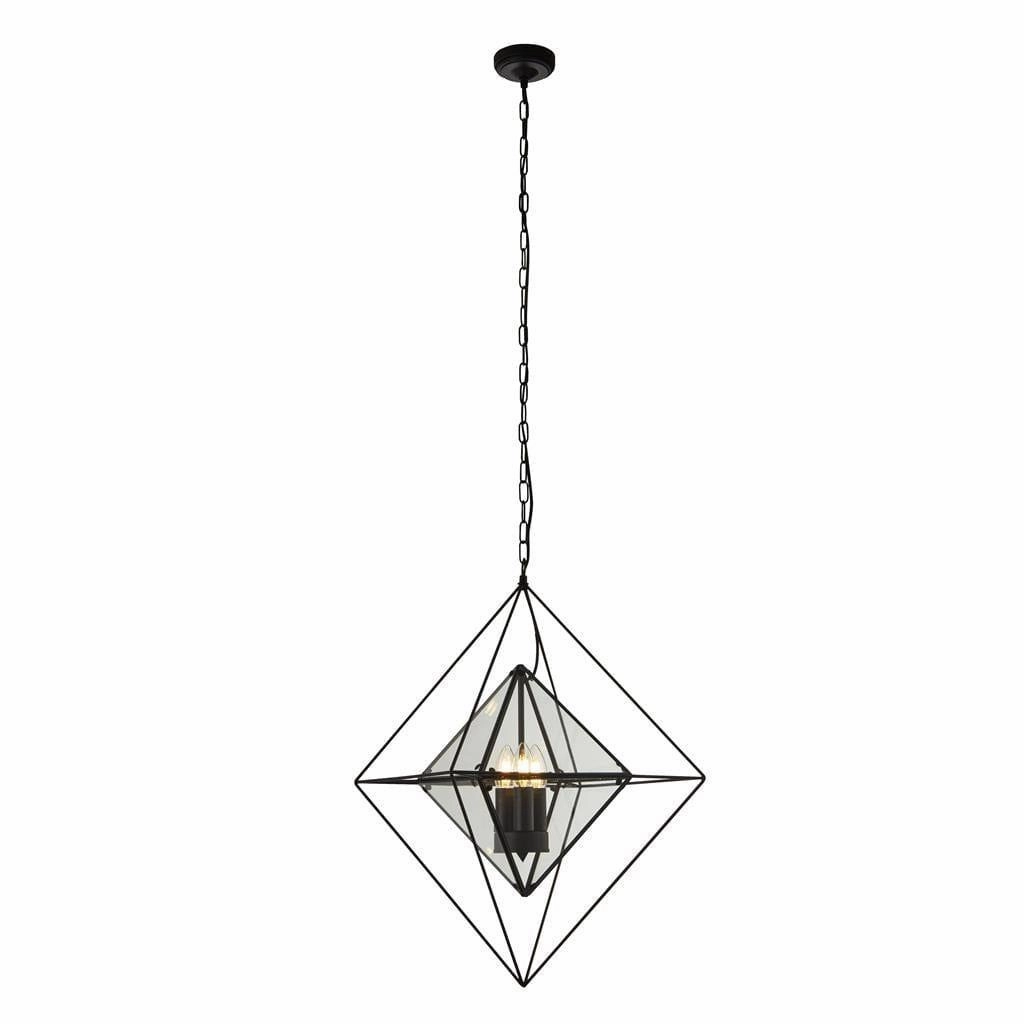 Searchlight Diamond 3 Light Black & Glass Ceiling Pendant soft glow ceiling light