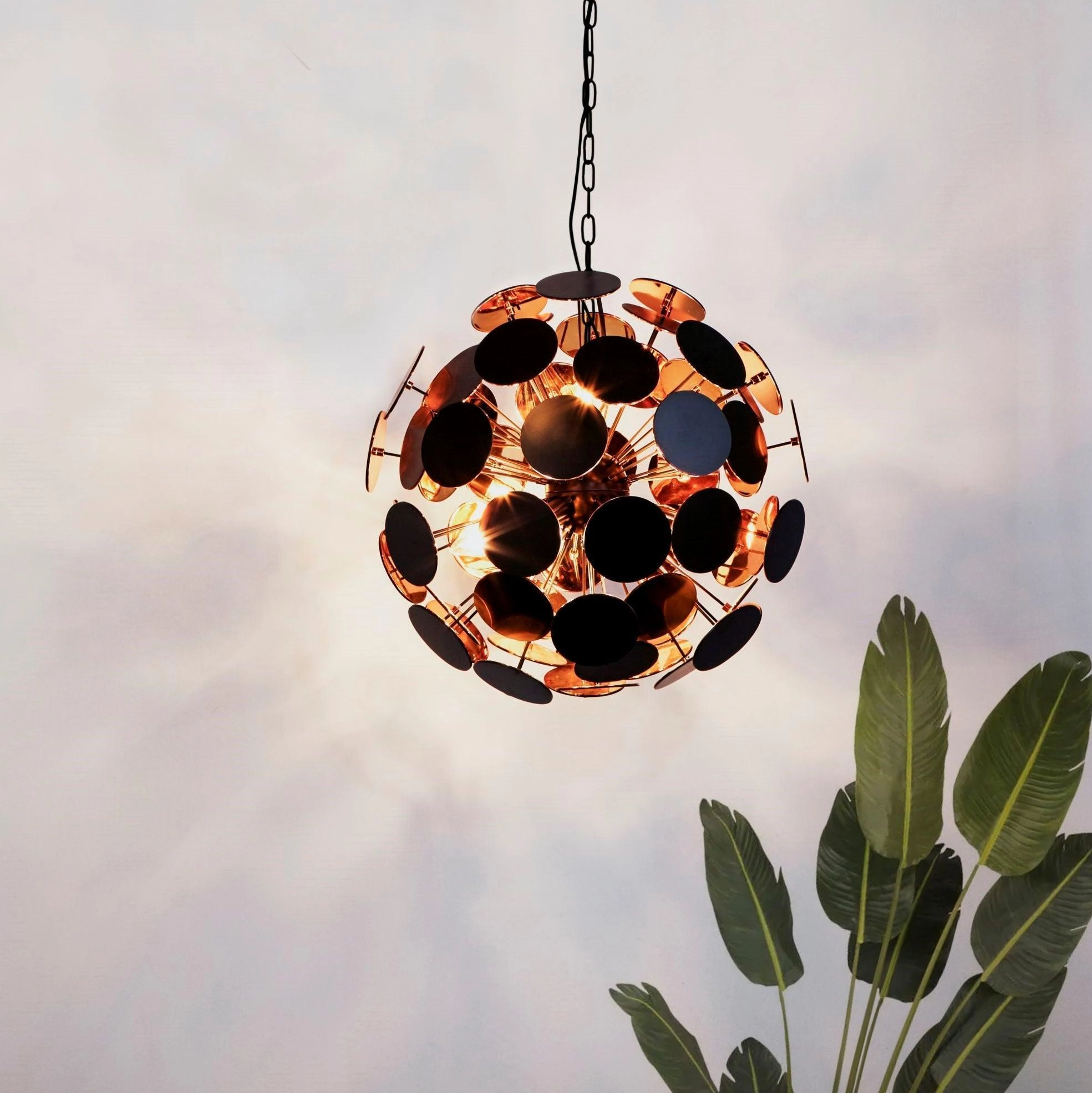 Searchlight Discus 4 Light Black & Gold Ceiling Pendant