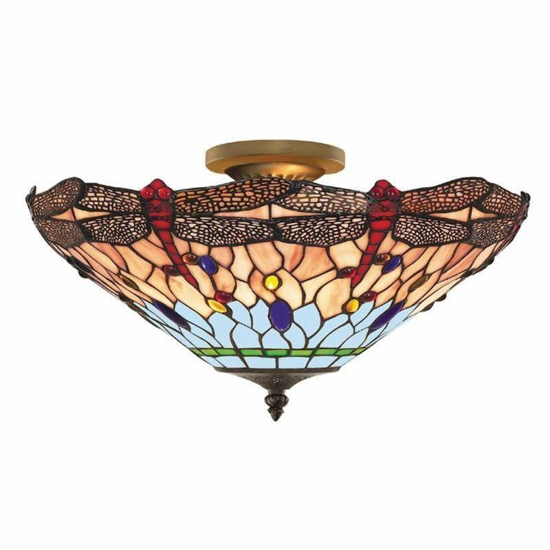 Searchlight Dragonfly Semi Flush Tiffany Ceiling Light recessed ceiling spot lamp